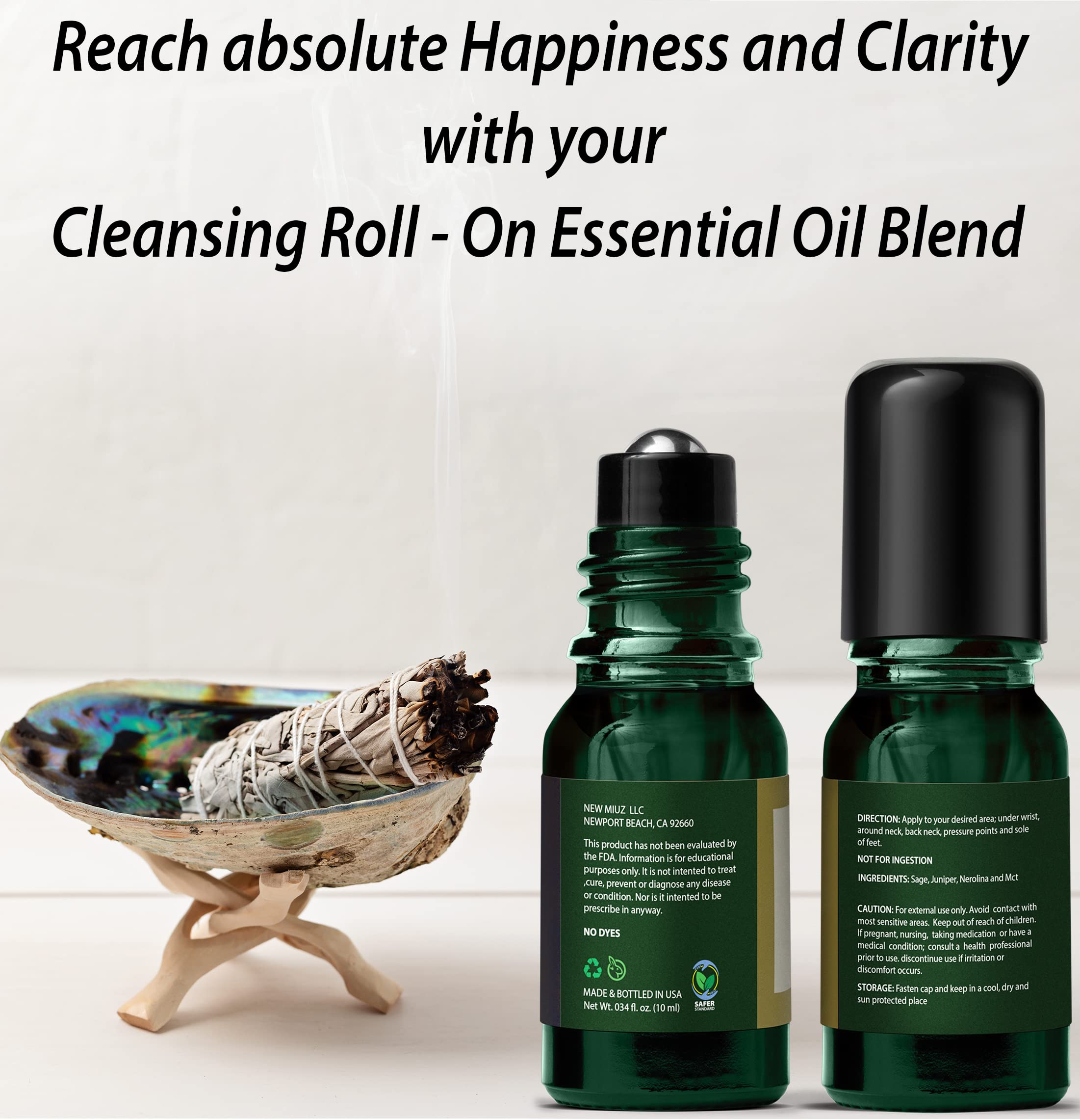 Headache Roll On Stick Peppermint Rosemary and Eucalyptus & Cleansing and Protect Juniper Berry White Sage with Nerolina Pack of 2 New Miuz uk supplements