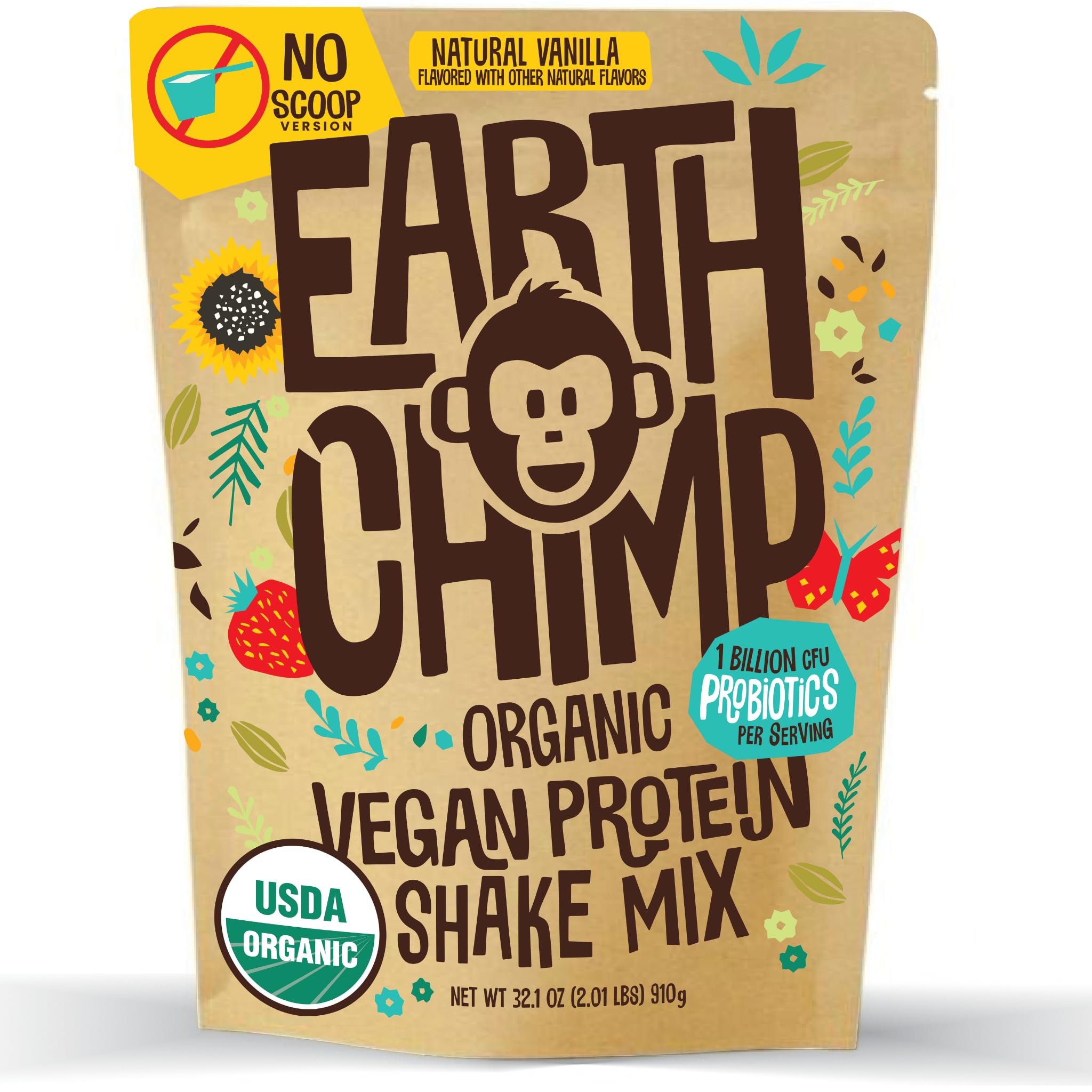 EarthChimp Organic Vegan Protein Powder - with Probiotics - Non GMO, Dairy Free EarthChimp uk supplements