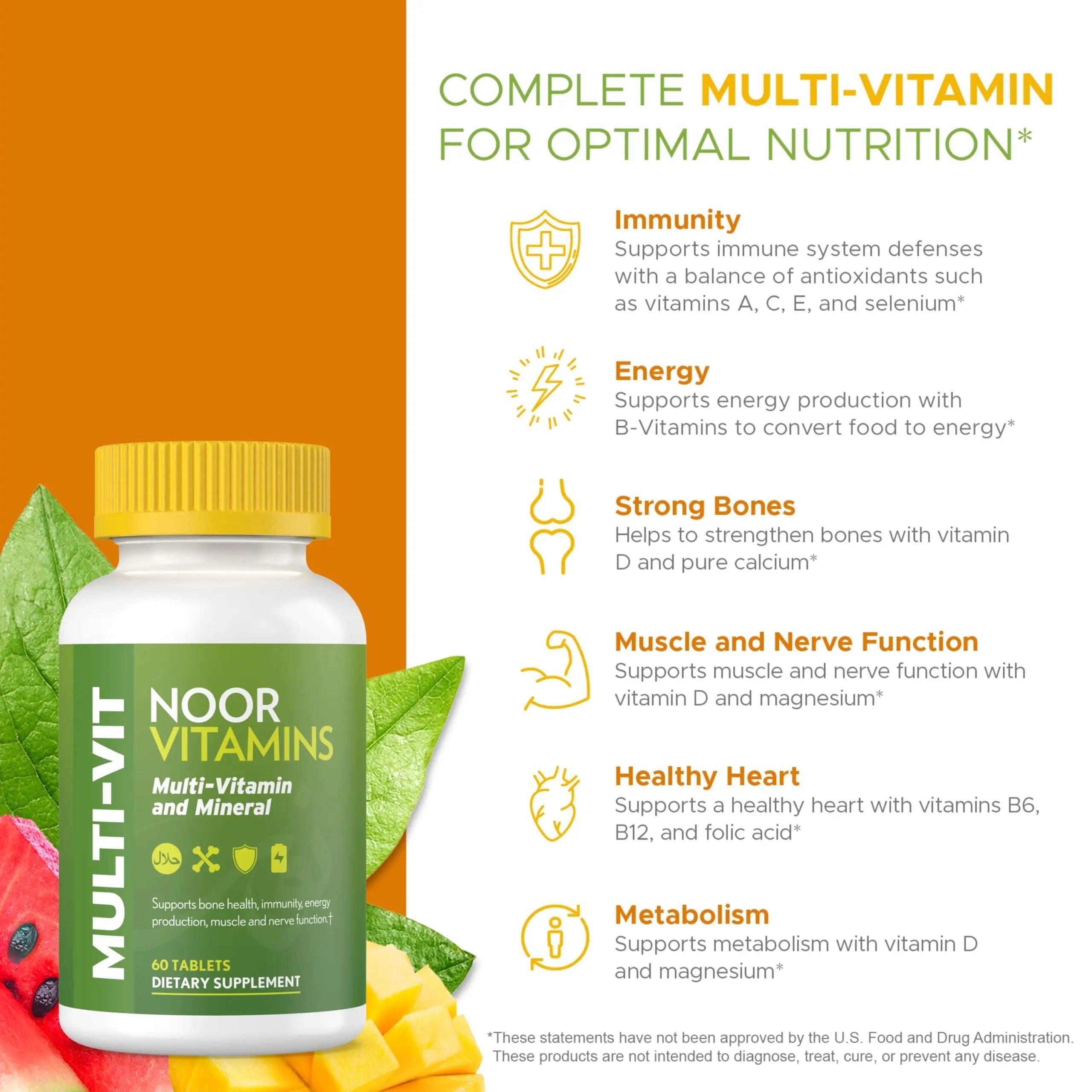Noor Vitamins Halal Vitamins, Daily Multivitamin, Halal Vitamin for Women and Men, 30 Vitamins & Minerals, A, B12, C, Iron, Zinc to support general health Noor Vitamins uk supplements