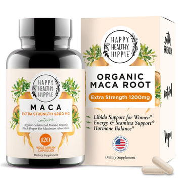 Organic Maca Root Capsules 1200 mg – Libido Booster for Women Fast Acting & Potent | Female Maca Supplement | Energy Pills from Peru | Includes Black Pepper for High Absorption | Vegan, 120 Ct Happy Healthy Hippie uk supplements