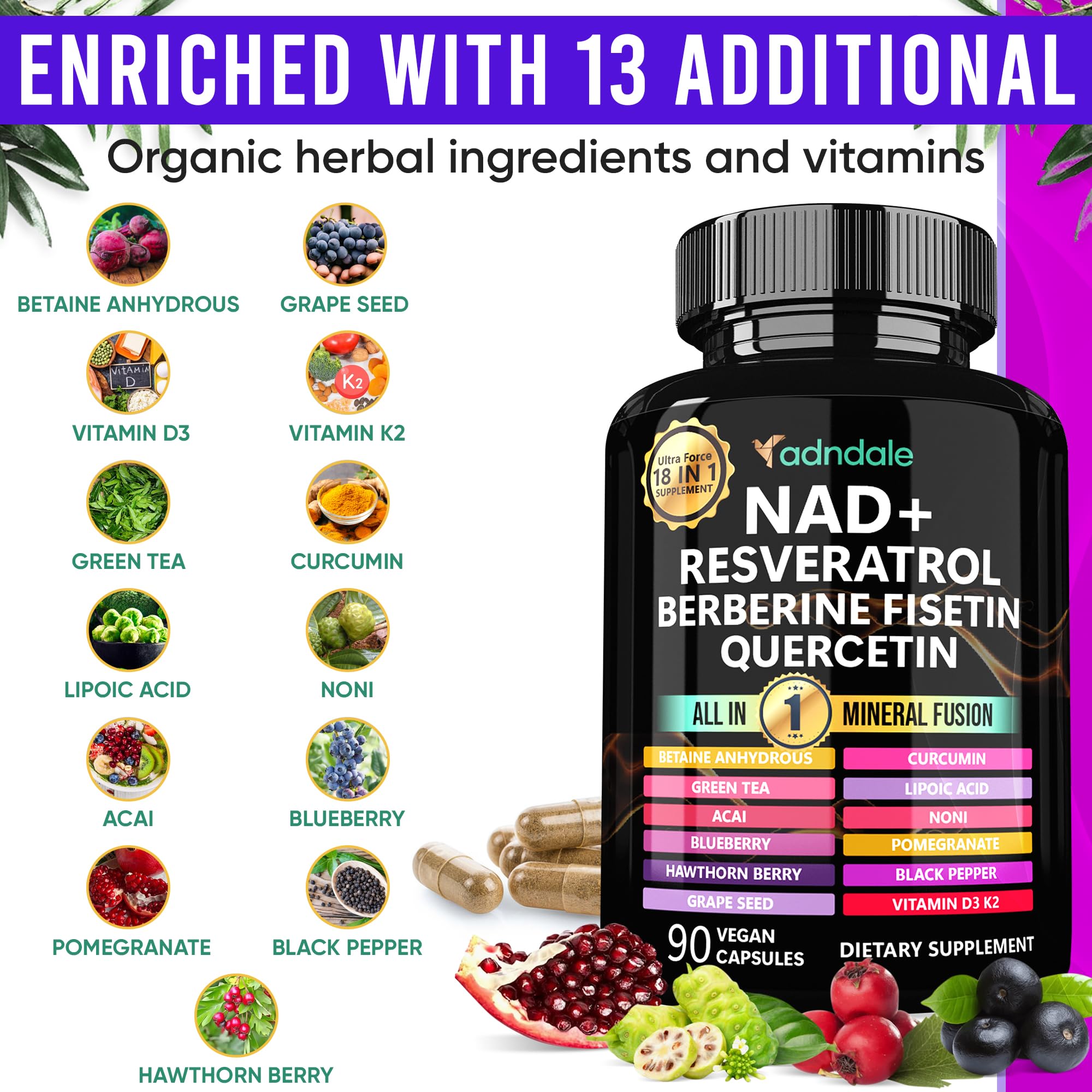Adndale Liposomal NAD Supplement. Longevity Formula NMN Supplement Alternative. 90CT Advanced NAD+ Resveratrol Adndale uk supplements
