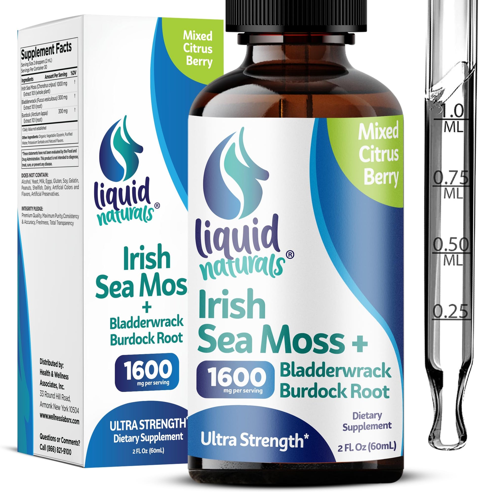 Liquid Naturals Irish Sea Moss Drops - Citrus Berry Flavor - 92+ Essential Minerals & Vitamins - Energy, Skin, Gut, Recovery - Bladderwrack and Burdock Root - 2 fl. oz Liquid Naturals uk supplements
