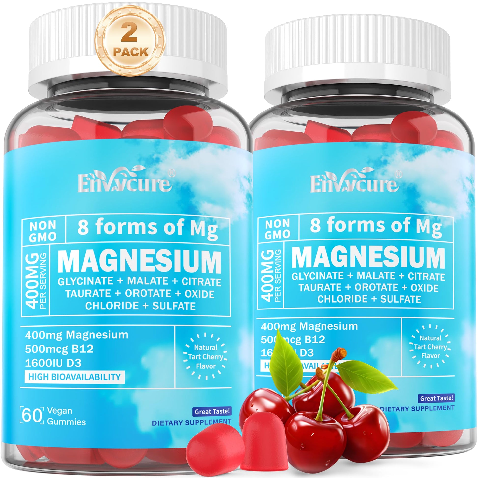 Magnesium Complex Gummies 400mg | as 8 Forms of Magnesium Glycinate, Malate, Citrate, Taurate, Oxide & More | w/Ashwagandha Extract, D3 & B12 Supports for Calm, Zzz, Mood, Muscle Cramp - Vegan 120Cts EnvyCure uk supplements