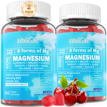Magnesium Complex Gummies 400mg | as 8 Forms of Magnesium Glycinate, Malate, Citrate, Taurate, Oxide & More | w/Ashwagandha Extract, D3 & B12 Supports for Calm, Zzz, Mood, Muscle Cramp - Vegan 120Cts EnvyCure uk supplements