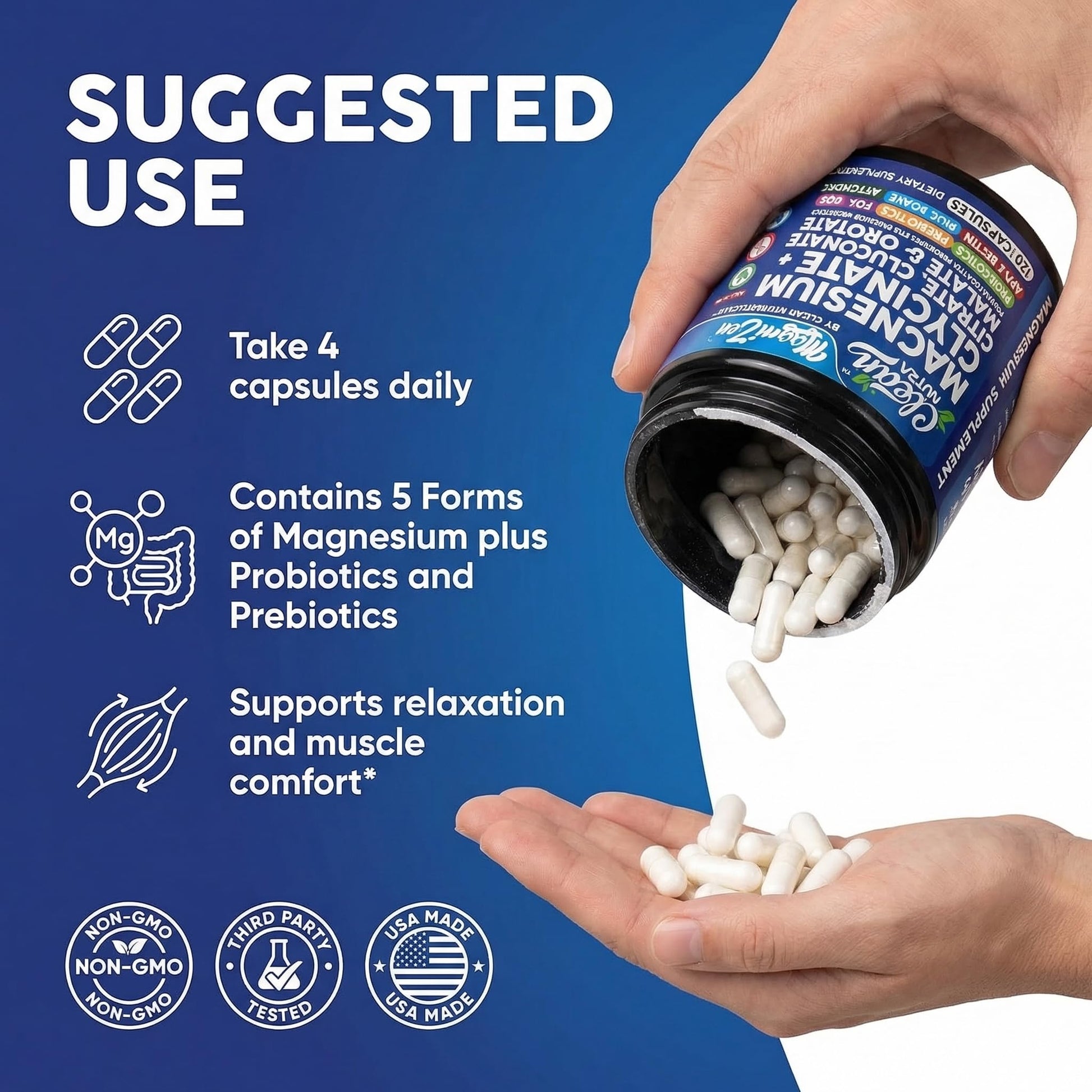 Clean Nutra Magnesium Glycinate Citrate Malate Orotate Taurate Supplement Complex + 10 Strain Probiotic Prebiotics FOS GOS Inulin Sleep Calm Support Apple Pectin – 120 Vegan Capsules Clean Nutraceuticals uk supplements
