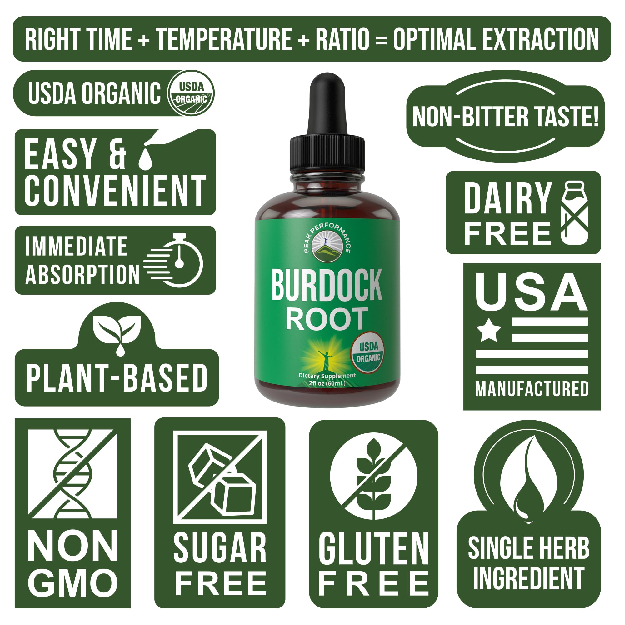 Peak Performance USDA Organic Burdock Root Liquid Drops Supplement. Vegan Extract Tincture for Women and Men. Organic Burdock Root Oil Herb. Zero Sugar, Gluten Free Supplements Peak Performance uk supplements