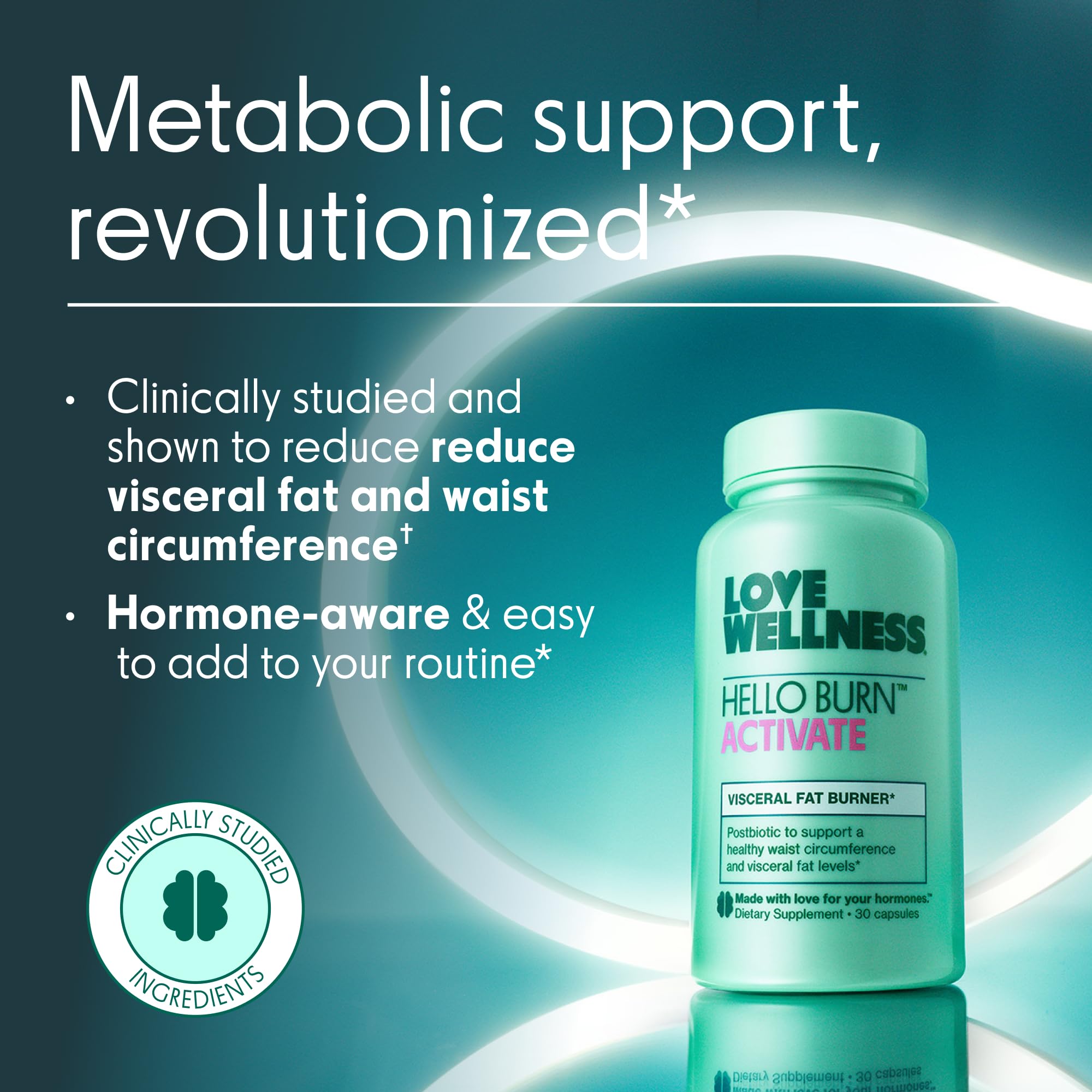 Love Wellness Hello Burn Activate | Support Visceral Fat Burn with HT BPL1 Postbiotic | Supports Healthy Waist Circumference, Longevity and Metabolic Wellness | 30 Count Love Wellness uk supplements