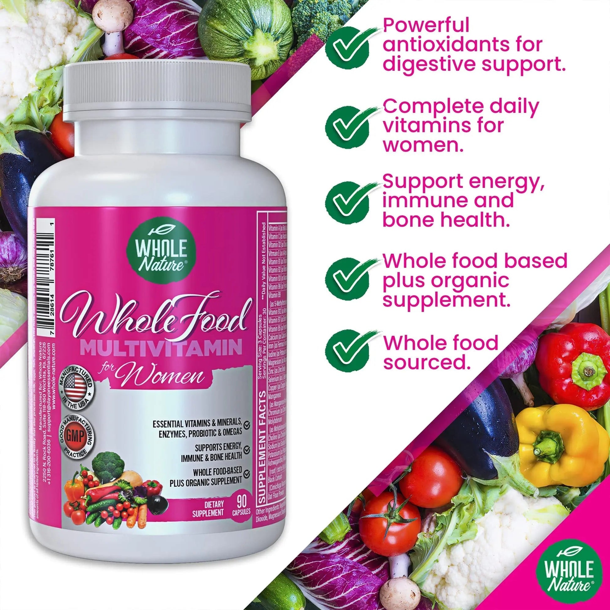 Whole Nature Whole Food Multivitamin for Women Womens Multi Vitamin with Folate, B12 Methyl, Vitamins, Minerals, Probiotics and Omegas Whole Nature uk supplements