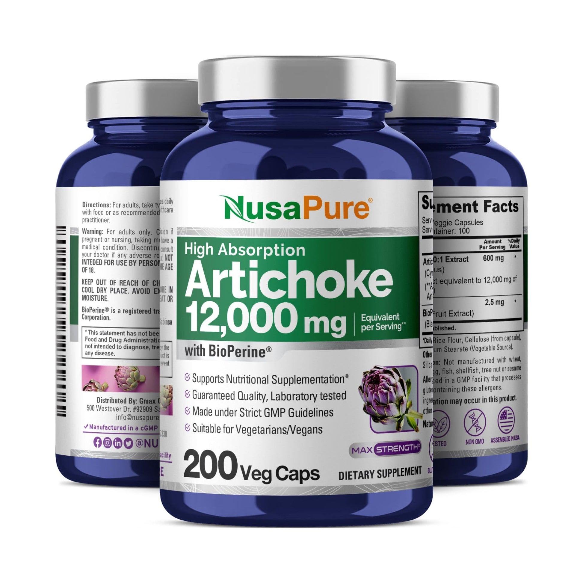 NusaPure Artichoke 20:1 Extract, 600 mg Equivalent to 12,000mg 200 Veggie caps (Non-GMO, Gluten Free) NusaPure uk supplements