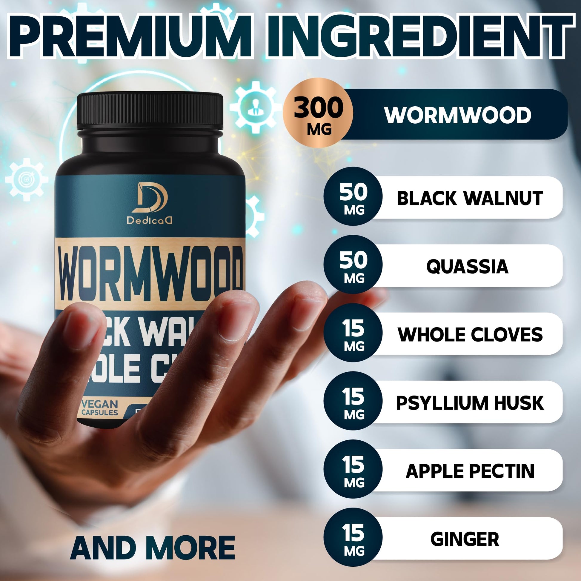 DEDICAD 12in1 Wormwood Black Walnut Clove Capsules - Immune, and Mood Support - 3 Month Supply - 90 Vegan Capsules DEDICAD uk supplements