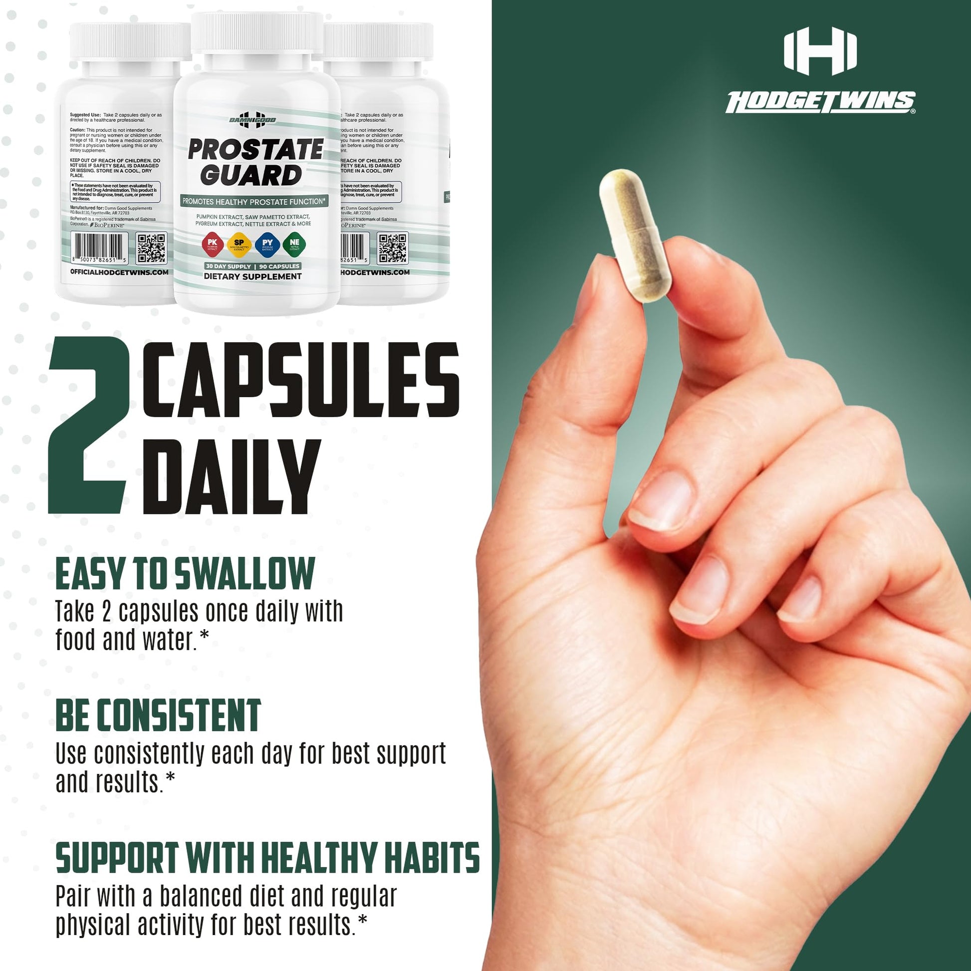 DAMN GOOD The Hodge Twins Prostate Guard - 90 Capsules Guard Vitality Complex – Comfort Blend for Nighttime Routine, Restful Rhythm - Men's Supplements for Health Supports Relaxation DAMN GOOD uk supplements