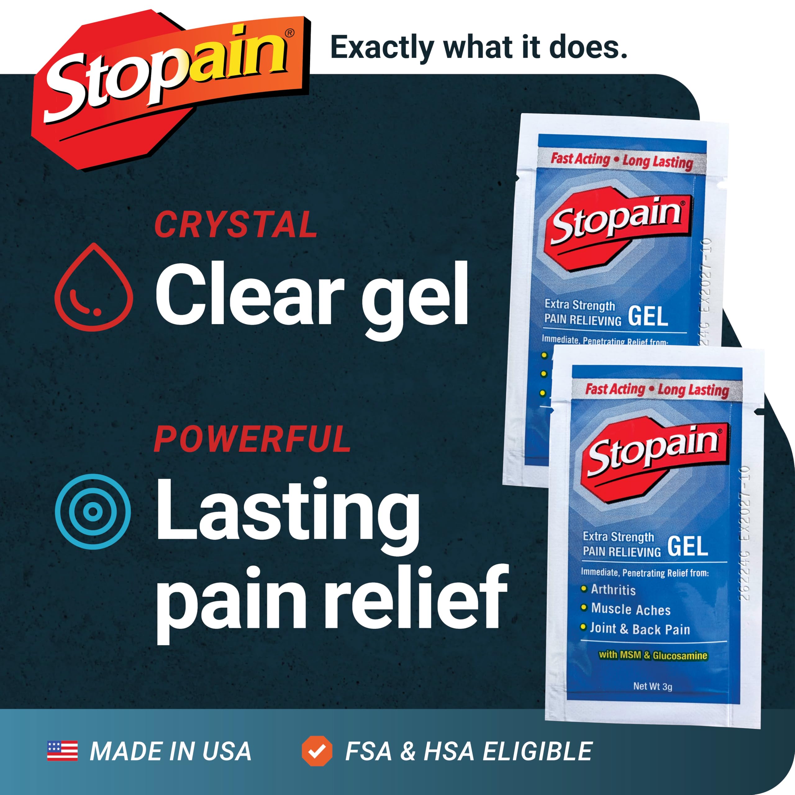 Stopain Pain Relief 3g Gel Packets, 100ct, 8% Menthol, Topical Pain Relief, Knee Pain Relief, Back Pain Relief, and Arthritis Pain Relief, Perfect for Workplace First Aid Cabinets, Made in USA Stopain uk supplements