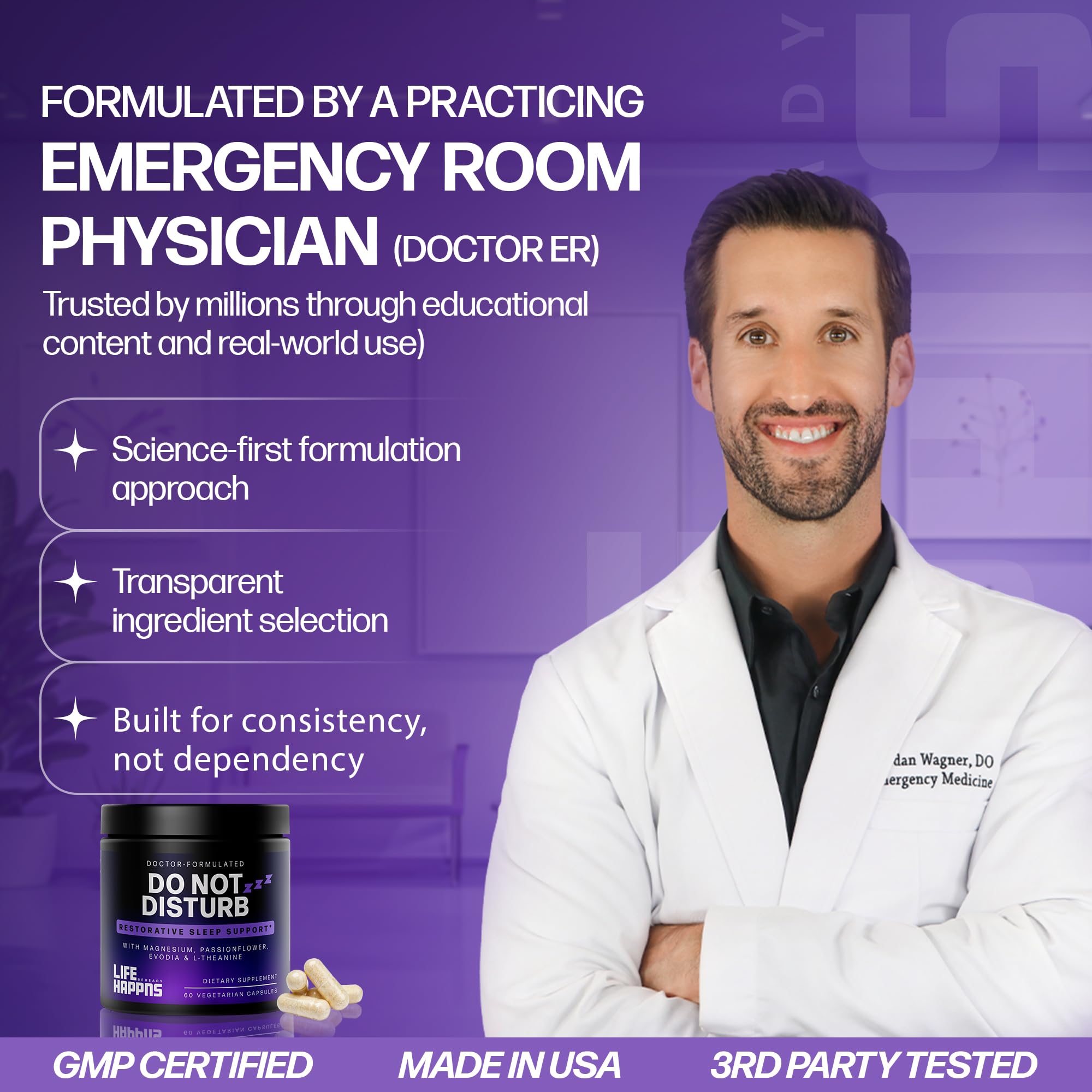 Doctor Formulated Triple Magnesium for Sleep, Calm & Relaxation with Chelated Magnesium Glycinate, L-Theanine, Passionflower & Evodia – Non-Habit, No Melatonin Magnesium Sleep Aid Support Supplement LIFE HAPPNS BE READY uk supplements