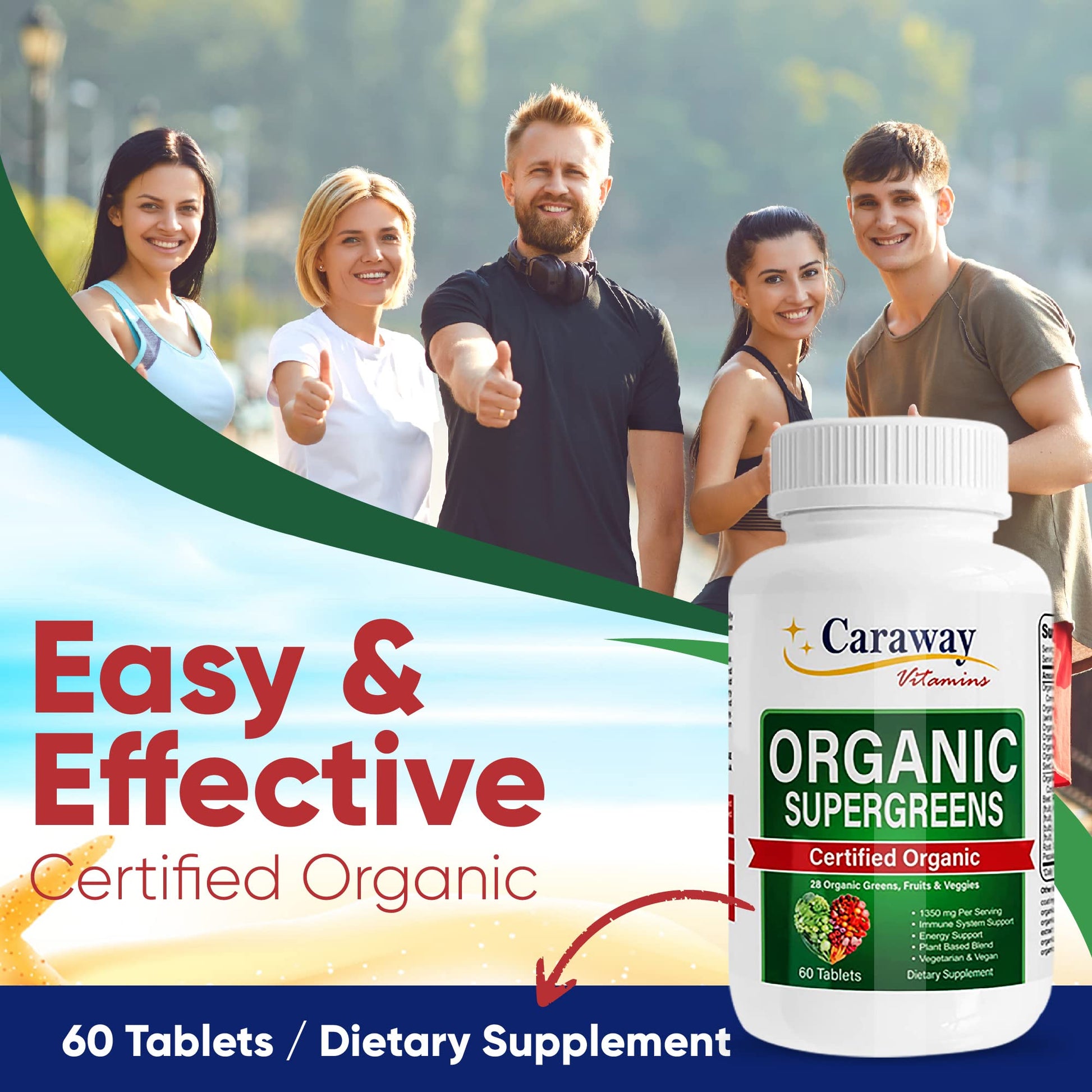Organic Superfoods Vitamins Super Greens Complex by Caraway Vitamins 1,350 mg per Serving 28 Fruits Vegetables Greens 60 Count Tablets Non-GMO Natural for Men & Women Caraway Vitamins uk supplements