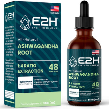E2H Ashwagandha Liquid Drops - All-Natural Ashwagandha Supplement for Stress Relief and Mood Enhancer- Organic Ashwagandha Root Extract Effective Cortisol Manager | Non-GMO, Vegan | 2 Fl Oz E2H EARTH TO HUMANS uk supplements