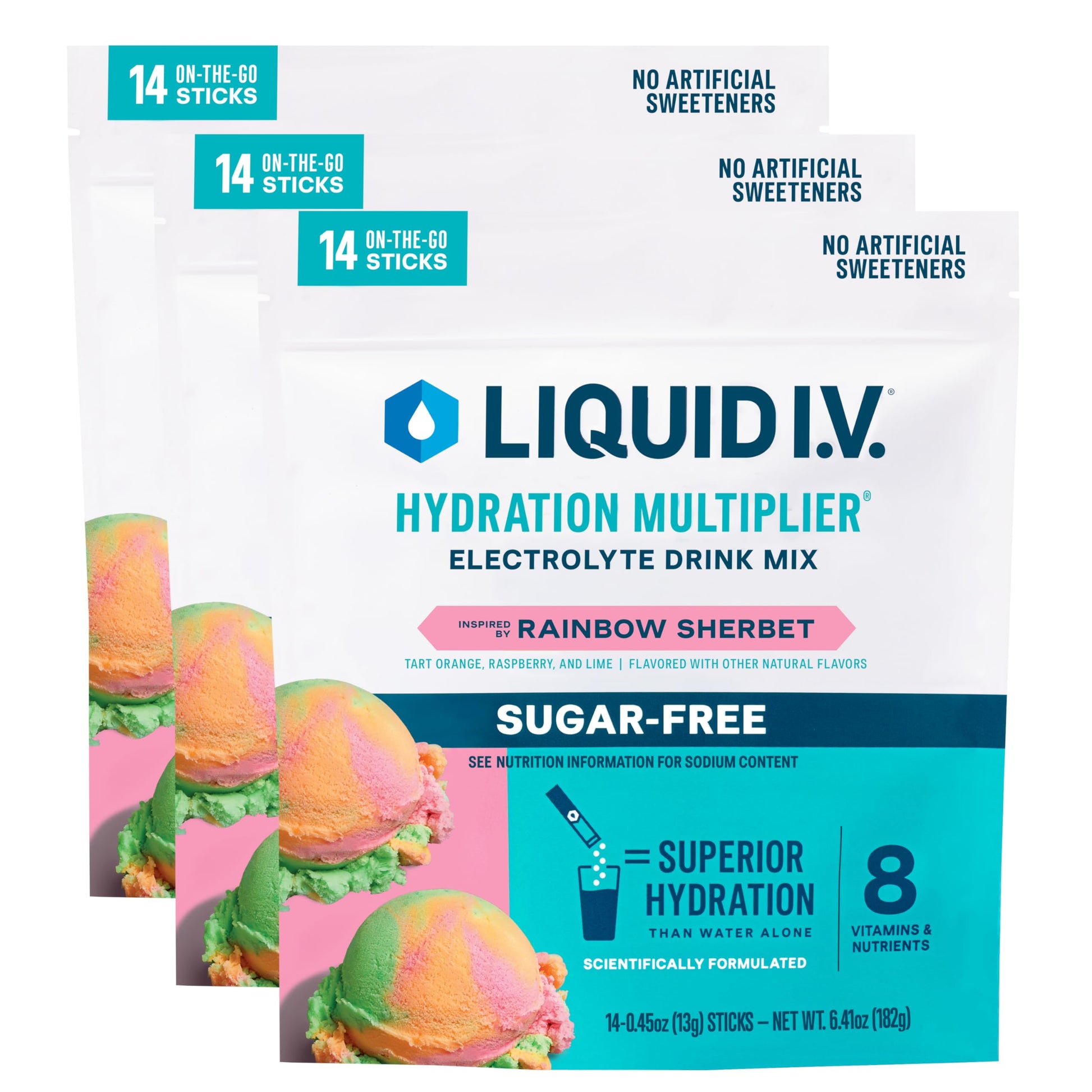 Liquid I.V.® Hydration Multiplier Sugar-Free - Rainbow Sherbet | Electrolyte Powder Drink Mix | 3 Pack (42 Servings) Liquid I.V. uk supplements
