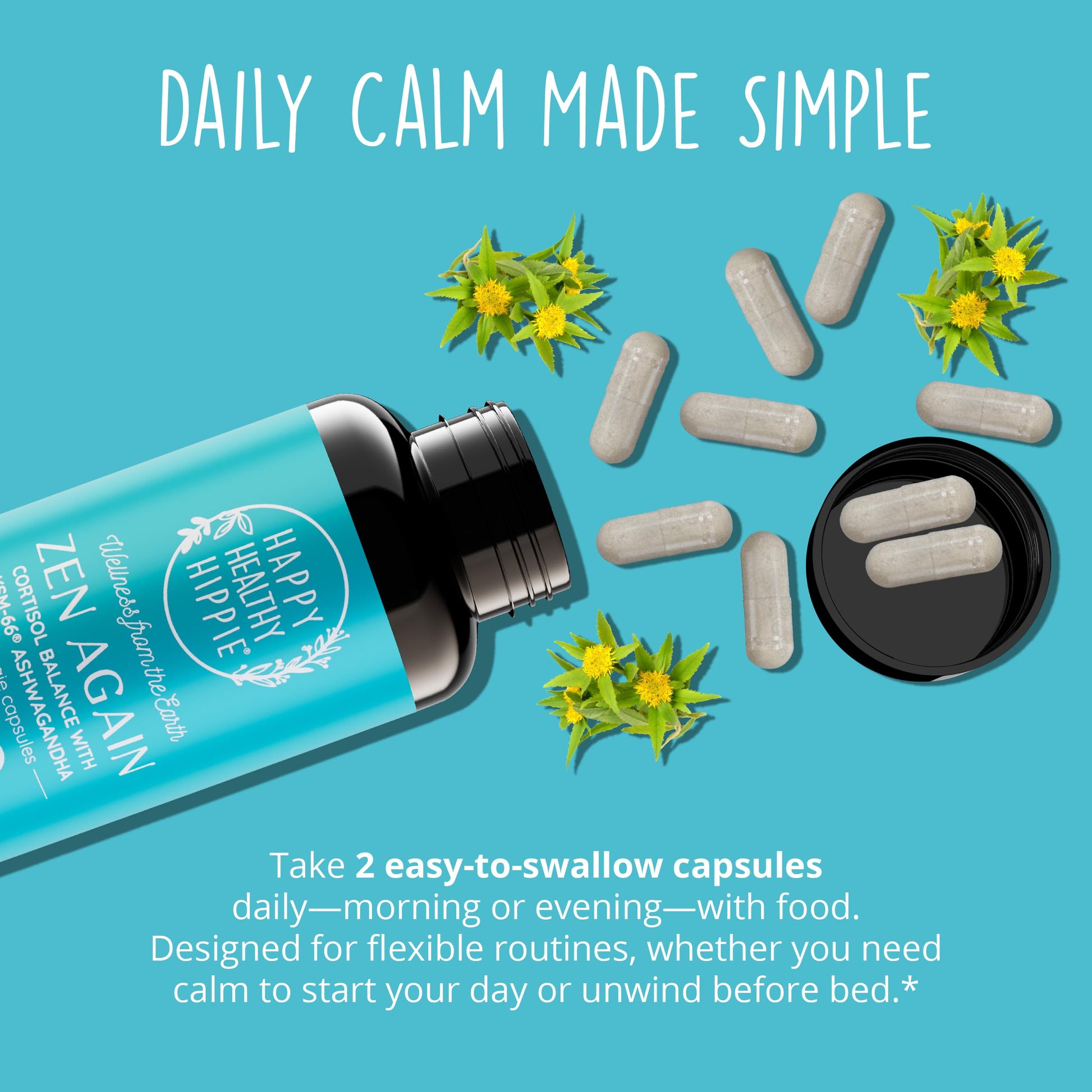 Zen Again Cortisol Manager with Ashwagandha KSM-66® | Cortisol Supplements for Women | 11-in-1 Complex | Natural Stress Support Supplement with L-Theanine, Rhodiola & Magnesium | Vegan, 60 Ct Happy Healthy Hippie uk supplements