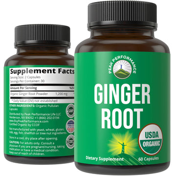 Peak Performance USDA Organic Ginger Root Capsules. Vegan Ginger Pills Supplement for Women & Men to Support Digestion, Occasional Nausea Relief, Gas & Bloat Support, and Gentle Stomach Comfort Peak Performance uk supplements