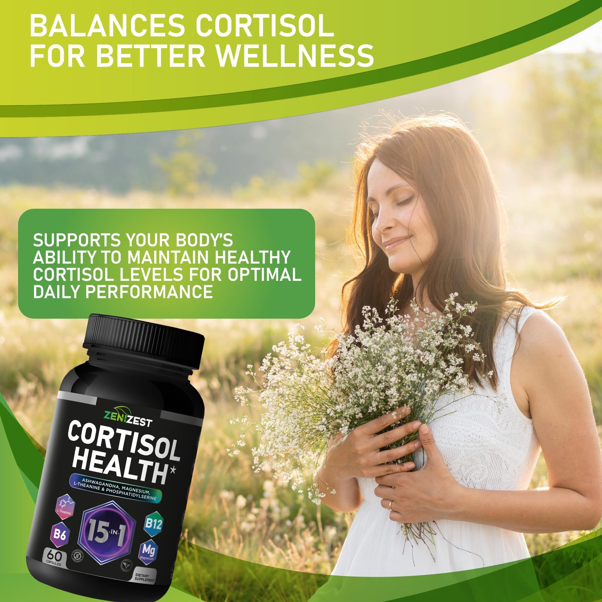 Cortisol Detox Supplement for Women Men - Control & Lower High Cortisol Level - Adrenal Health Balance Cleanse Sleep Stress Support - Magnesium Ashwagandha L-Theanine Cortisol Blocker Reducer ZeniZest uk supplements
