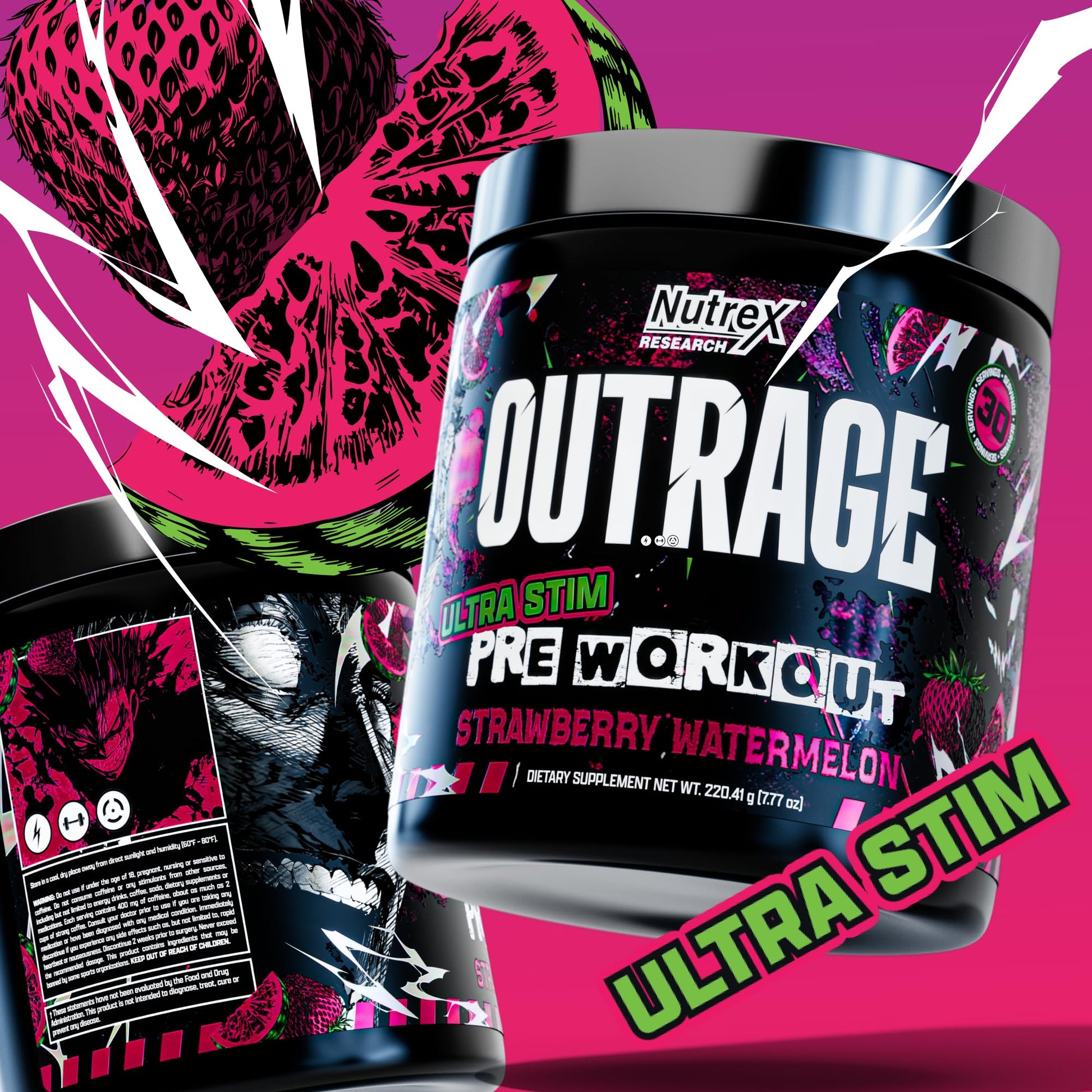 Outrage Ultra HIGH STIM Pre-Workout Powder for Men | 400mg Caffeine, L-Citrulline, Beta-Alanine, Creatine | Extreme Energy, Focus, Strength & Endurance Nutrex Research uk supplements