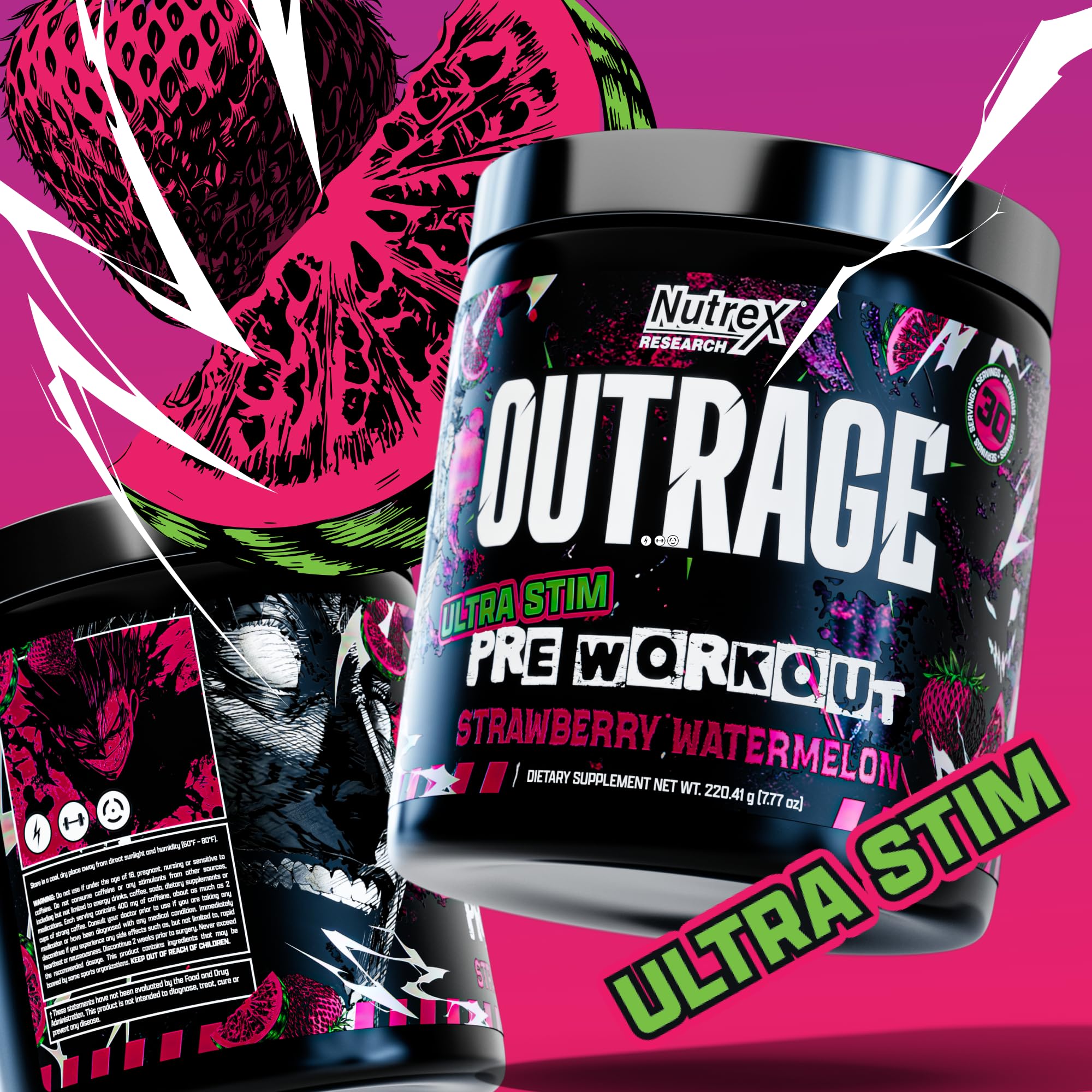 Outrage Ultra HIGH STIM Pre-Workout Powder for Men | 400mg Caffeine, L-Citrulline, Beta-Alanine, Creatine | Extreme Energy, Focus, Strength & Endurance Nutrex Research uk supplements