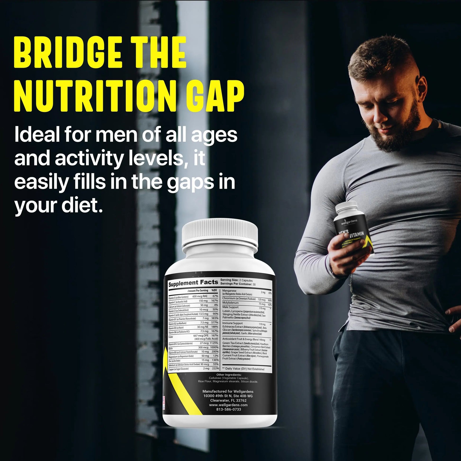 100% Pure Multivitamin for Men - Daily Mens Multivitamins, Multiminerals Supplement for Energy, Focus, Performance, Immune and Male Support Wellgardens uk supplements