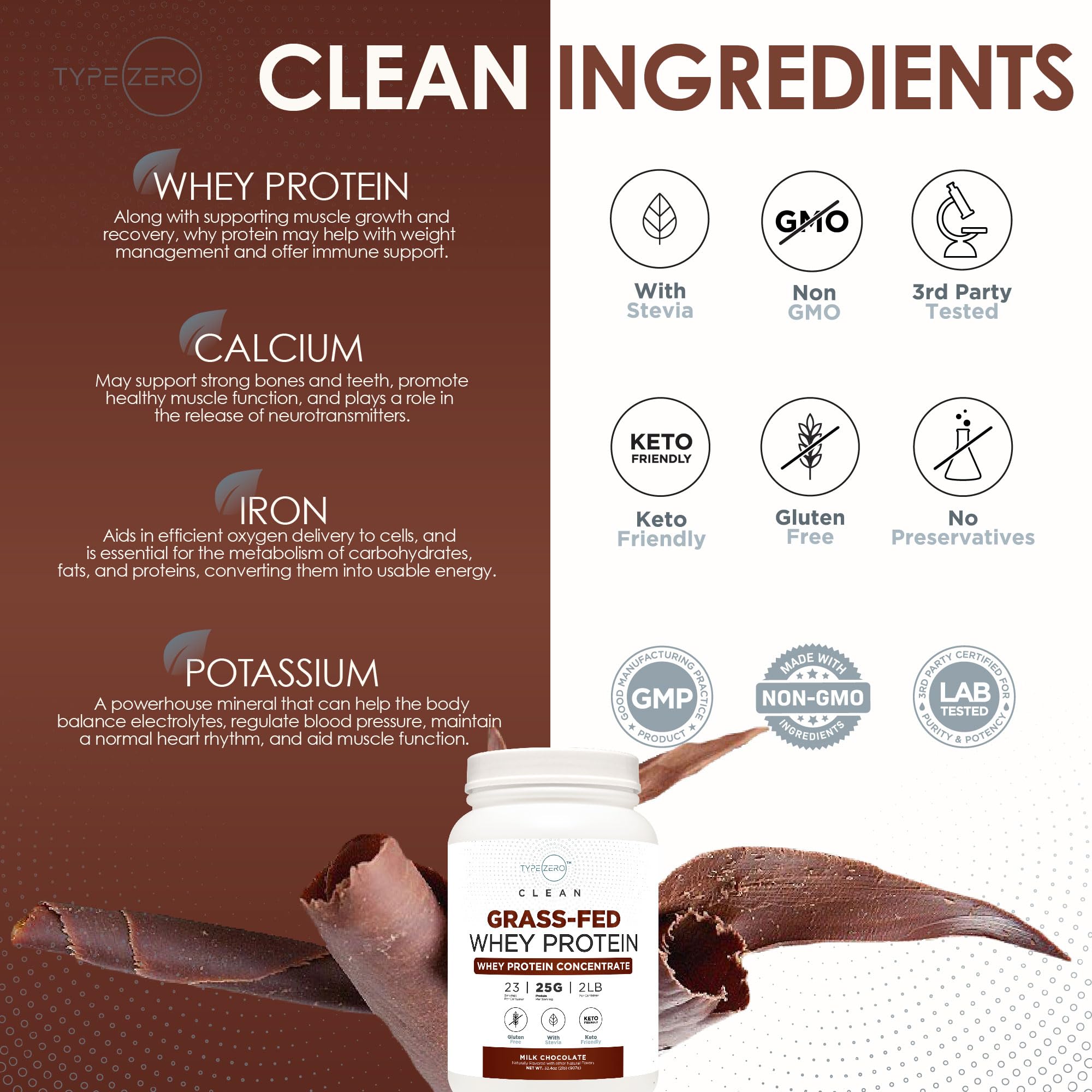 Type Zero Grass Fed Whey Protein Concentrate Powder (Chocolate, 2LBS) - Gluten Free Type Zero uk supplements