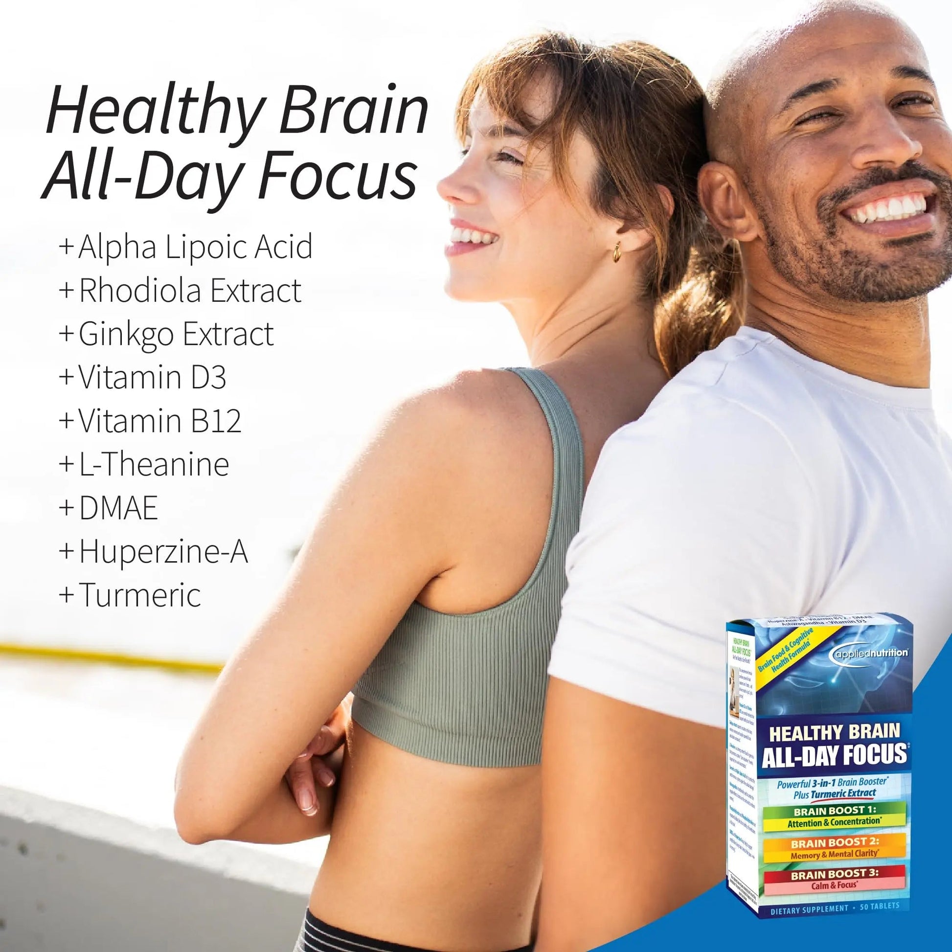 Applied Nutrition Healthy Brain All-Day Focus - 50 Tablets - Powerful 3-in-1 Brain Booster with Turmeric Extract - 25 Servings Applied Nutrition uk supplements