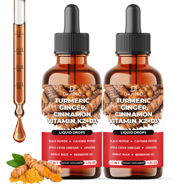 11in1 Turmeric Supplement for Health Heart & Wellness Support – with Ginger, Garlic, Ceylon Cinnamon, Berberine, Ginseng, Apple Cider Vinegar – 30ml Liquid Drops – 60 Servings DEDICAD uk supplements