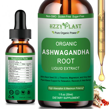 Organic Ashwagandha Drops,High Absorption Ashwagandha Extract Tincture for Stress Relief,Relaxation,Cortisol Support,Ashwagandha for Women & Men with Magnesium,L Theanine,Black Seed Oil,Vegan,Non-GMO HZZYPLANT uk supplements
