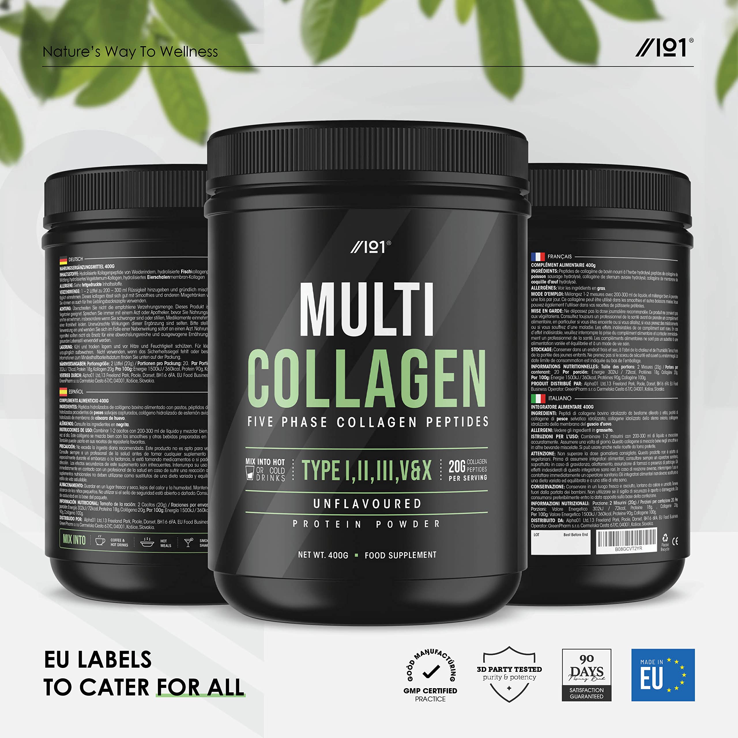 Multi Collagen Protein Powder (400g) - Types I, II, III, V & X - Hydrolyzed Grass Fed Bovine, Wild Caught Fish ALPHA01 uk supplements