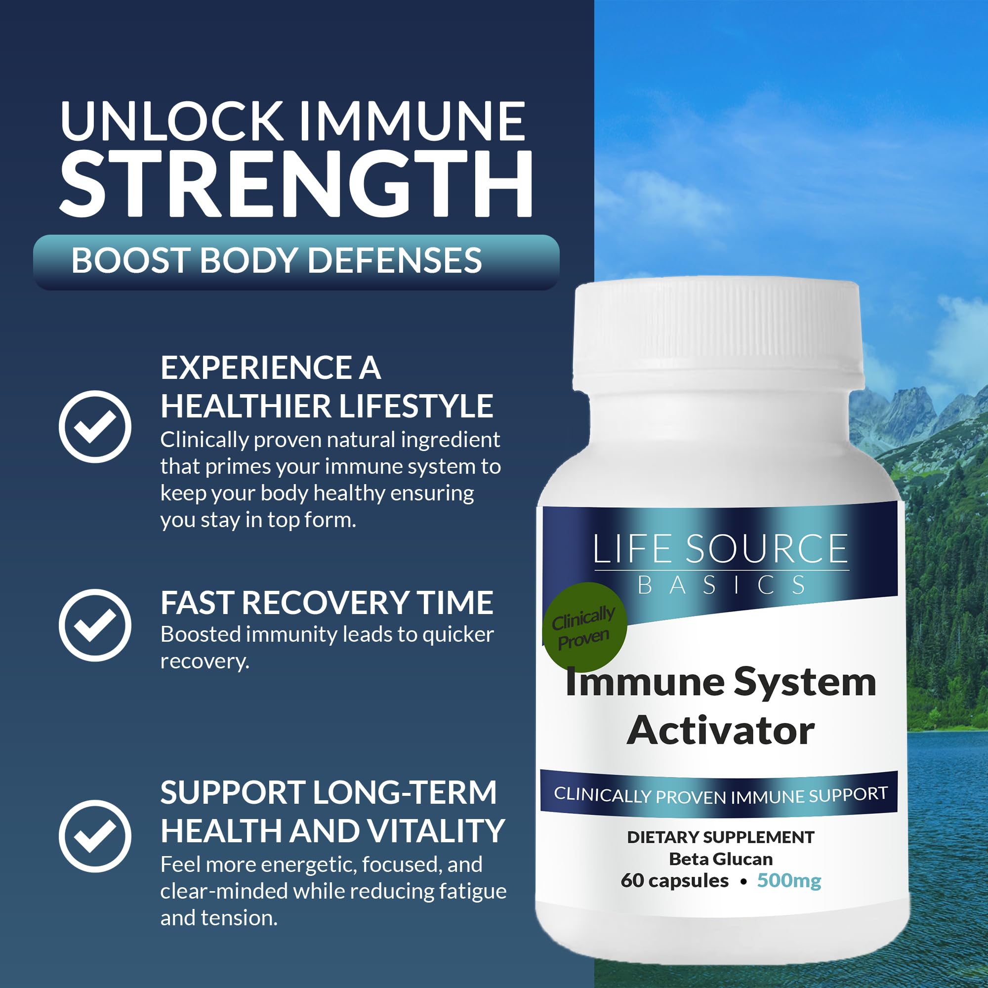 Life Source Basics Immune System Support Activator - High Purity Beta 1,3/1,6 Glucan - Immunity and Vitamin Supplement Non-GMO & Vegan Friendly for Men & Women, Gluten-Free 500 mg - 60 Capsules L LIFE SOURCE BASICS uk supplements