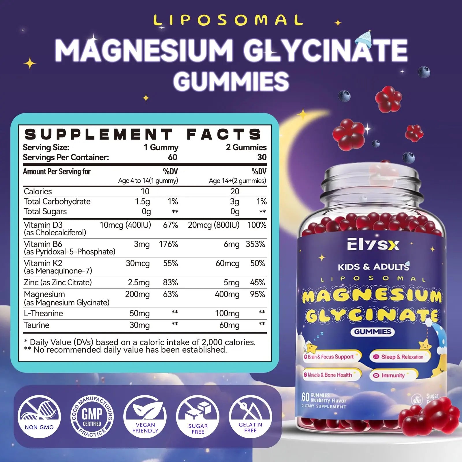 Elysx Kids Methylated Multivitamin Chewable & Liposomal Magnesium Glycinate 400mg Gummies, Immune & Brain, Muscle & Relax Elysx uk supplements