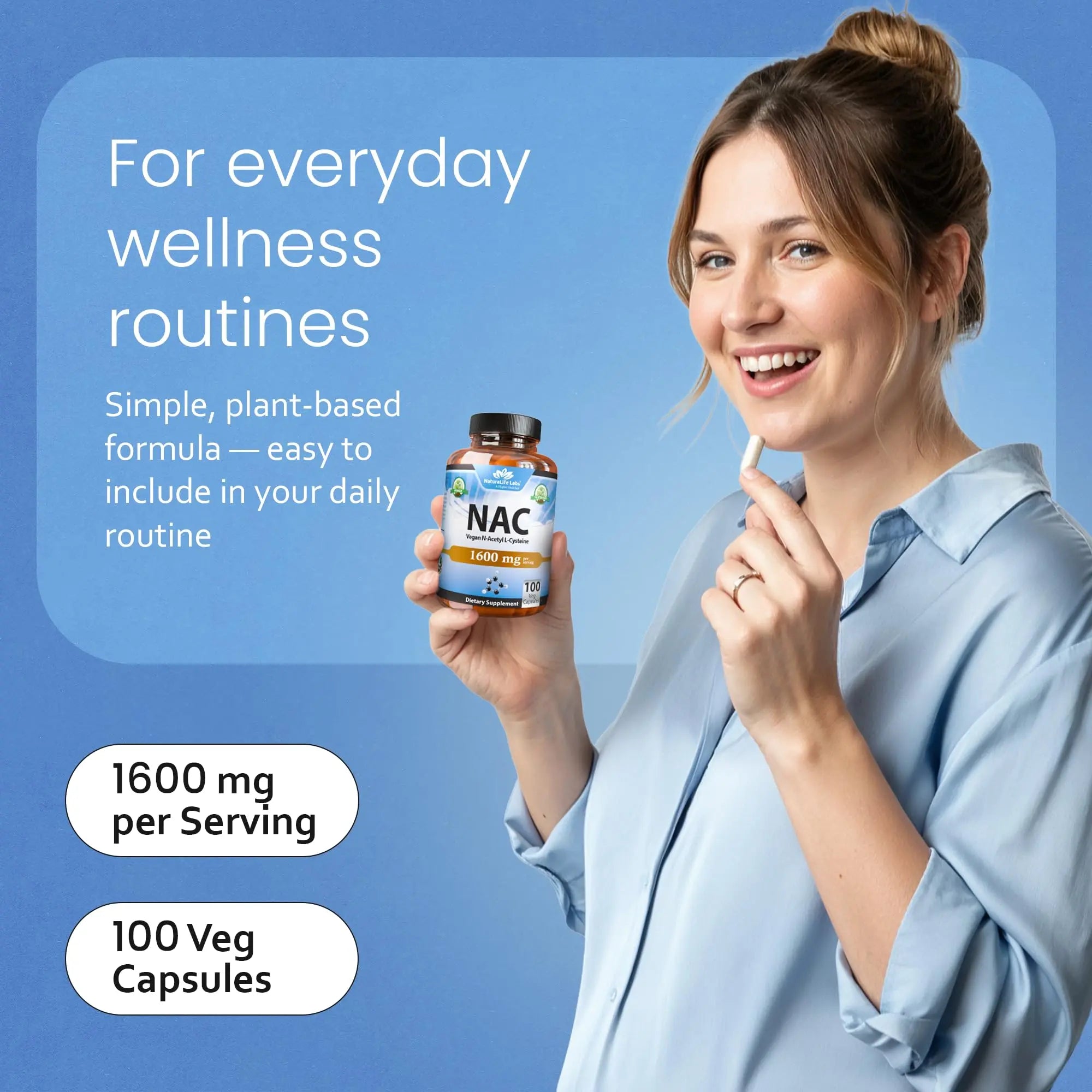 NaturaLife Labs N-Acetyl-L-Cysteine (NAC) 1600 mg – 100 Capsules - Vegan, Non-GMO & Gluten-Free NaturaLife Labs uk supplements