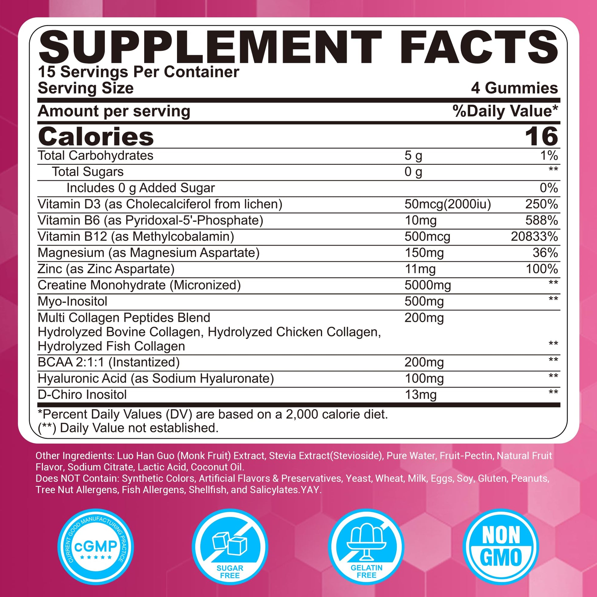 Creatine for Women Gummies, Micronized Creatine Monohydrate + Myo-Inositol, Collagen Peptides, BCAAs, Hyaluronic Acid, Vitamin B6 B12, Zinc for Enërgy, Föcus, Hörmonal Balance, Sugar Free, 120 Counts LILICARE uk supplements