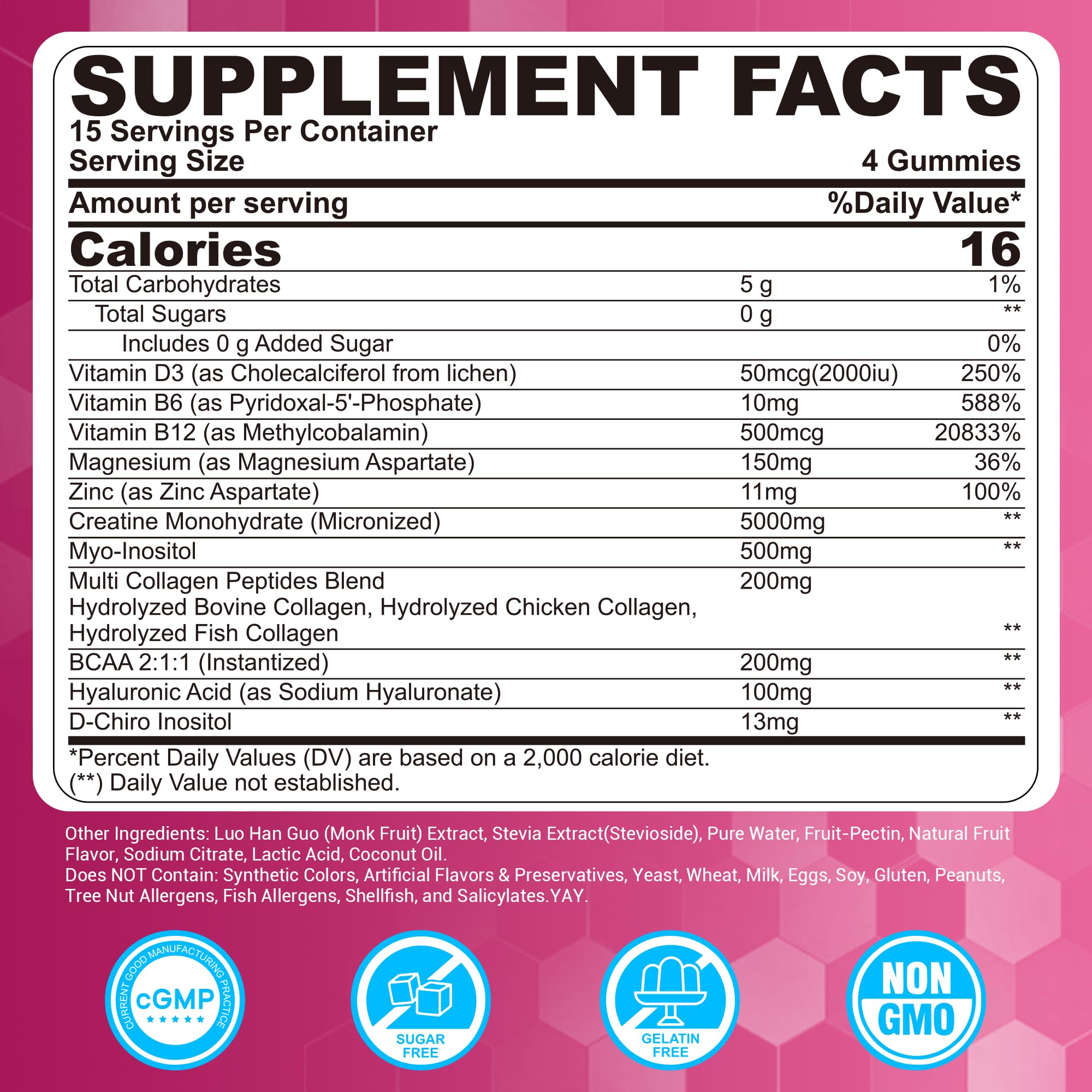 Creatine for Women Gummies, Micronized Creatine Monohydrate + Myo-Inositol, Collagen Peptides, BCAAs, Hyaluronic Acid, Vitamin B6 B12, Zinc for Enërgy, Föcus, Hörmonal Balance, Sugar Free, 120 Counts LILICARE uk supplements
