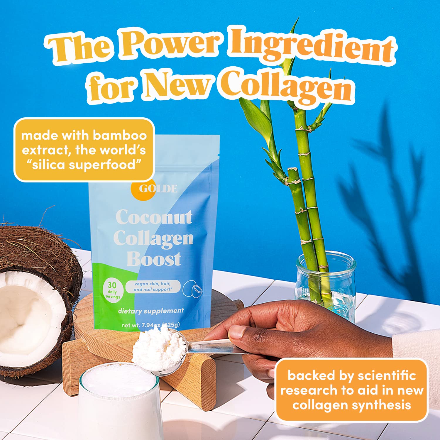 GOLDE - Collagen Boost Vegan Creamer - Vanilla Cream - Plant Based Collagen Supplement w/Hyaluronic Acid, Biotin, & Bamboo Extract - Supports Hair, Skin, & Nail Health - 30 Servings GOLDE uk supplements