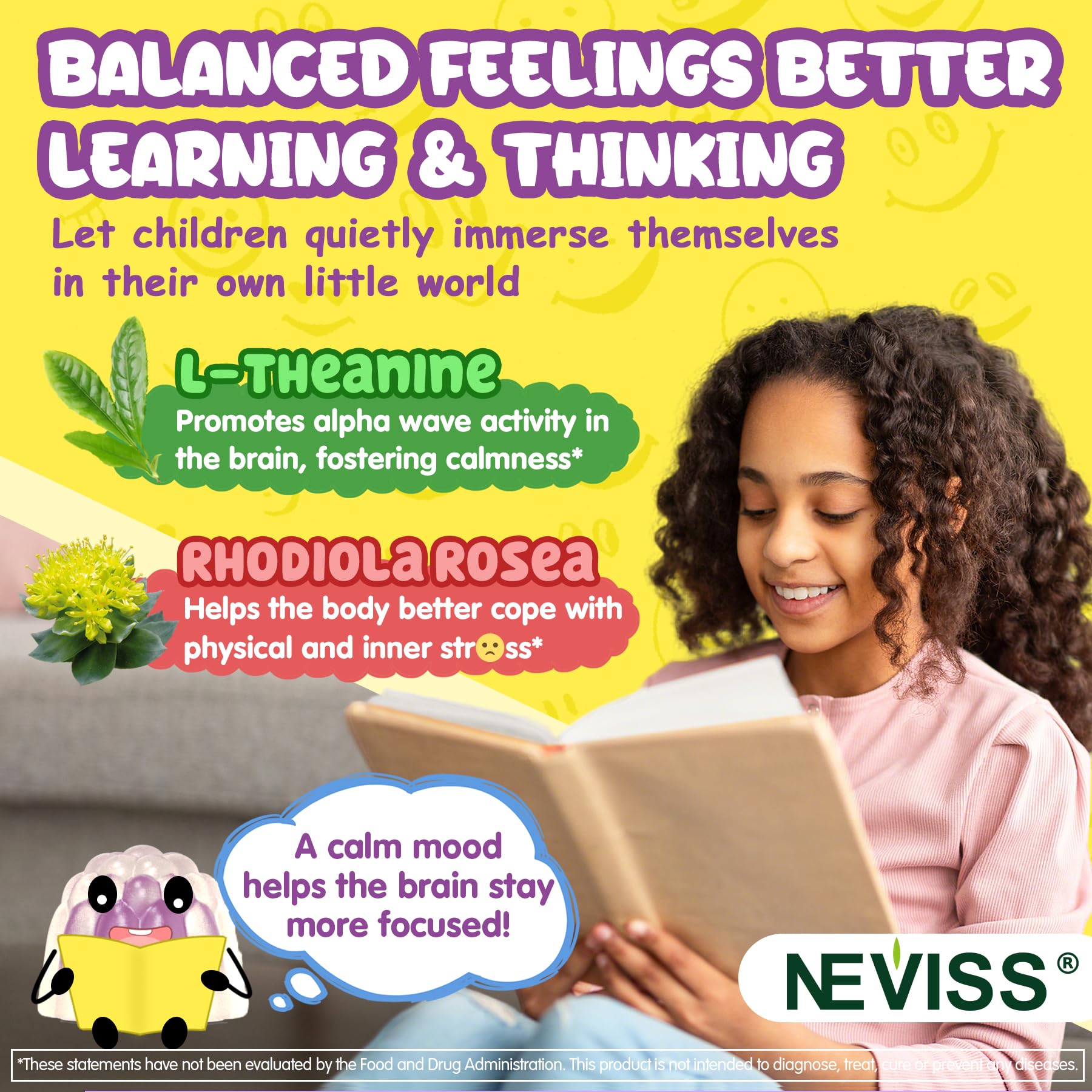 Kids Focus Gummies - Brain Supplements with Vegan Omega 3 DHA, Phosphatidylserine, L-Theanine, L-Tyrosine, Methylated B6 & B12 for Kids & Teen Support Attention, Memory, Nootropic, Sugar Free 60cts NEVISS uk supplements