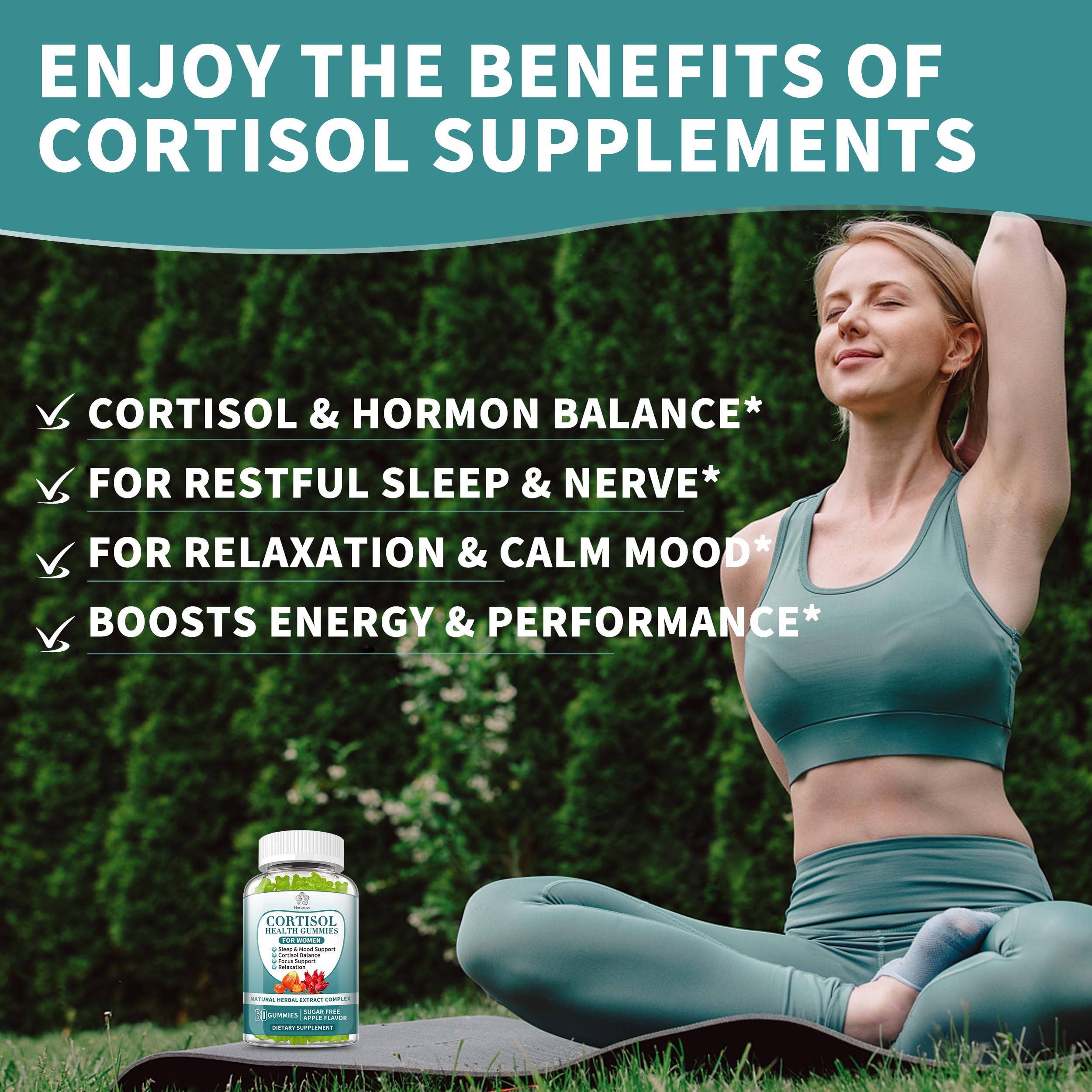 Cortisol Supplements Gummies for Women, Cortisol Reducer w.Ashwagandha Rhodiola Rosea Magnesium L-Theanine Phosphatidylserine Black Peper, Hormone Balanced & Lower Cortisol - 30 Day Vegan Supply Herbance uk supplements