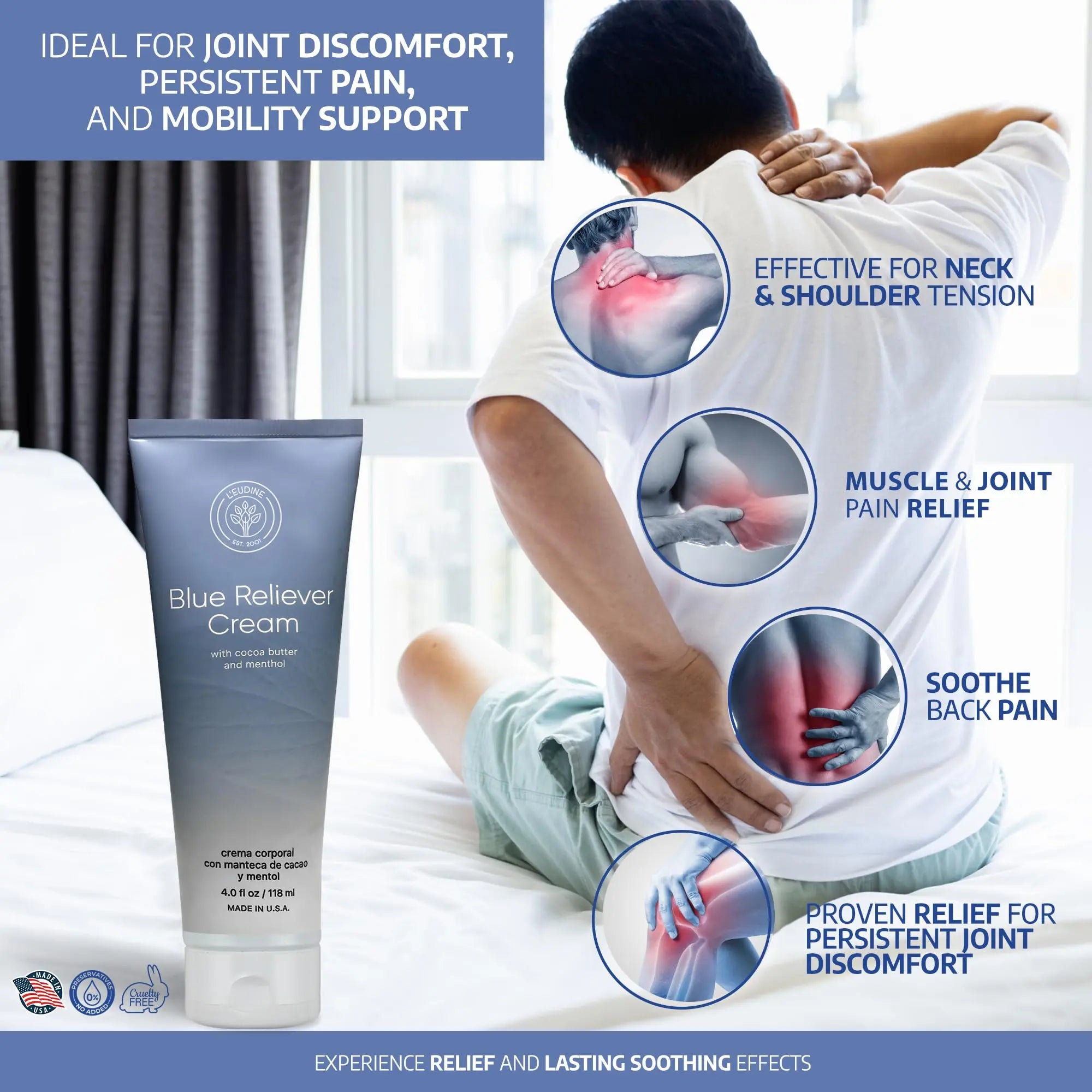 L'EUDINE Blue Reliever Cream – Joint and Muscle Therapy, Body Cream with Cocoa Butter and Menthol L'eudine uk supplements