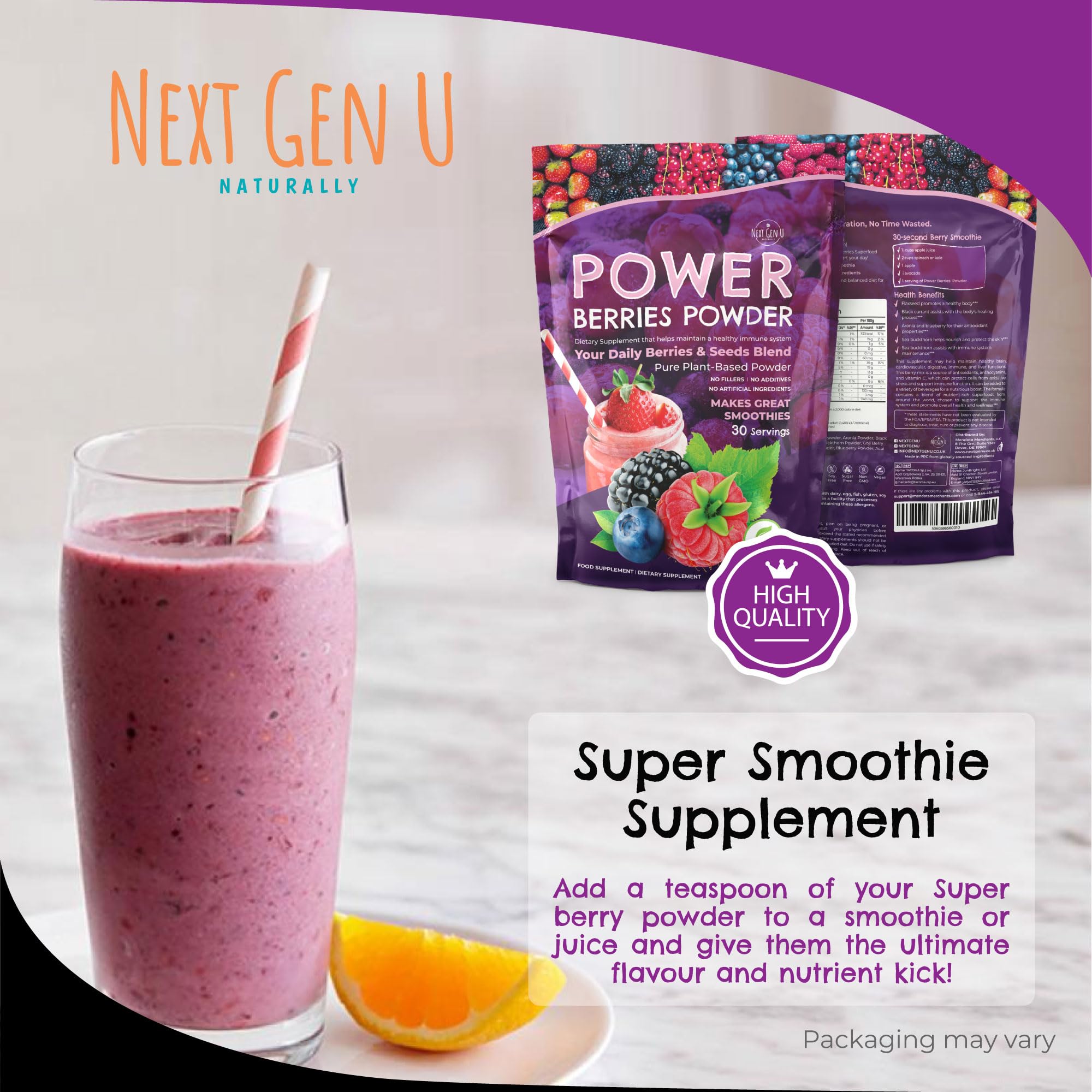 Super Berry Powder - 150g - Immune Support - Food Supplement - Superfood Berries - Smoothie Mix for Shakes - Healthy Boost for Detox Juice Beverages or Any Drink - by NextGenU NGU Next Gen U uk supplements