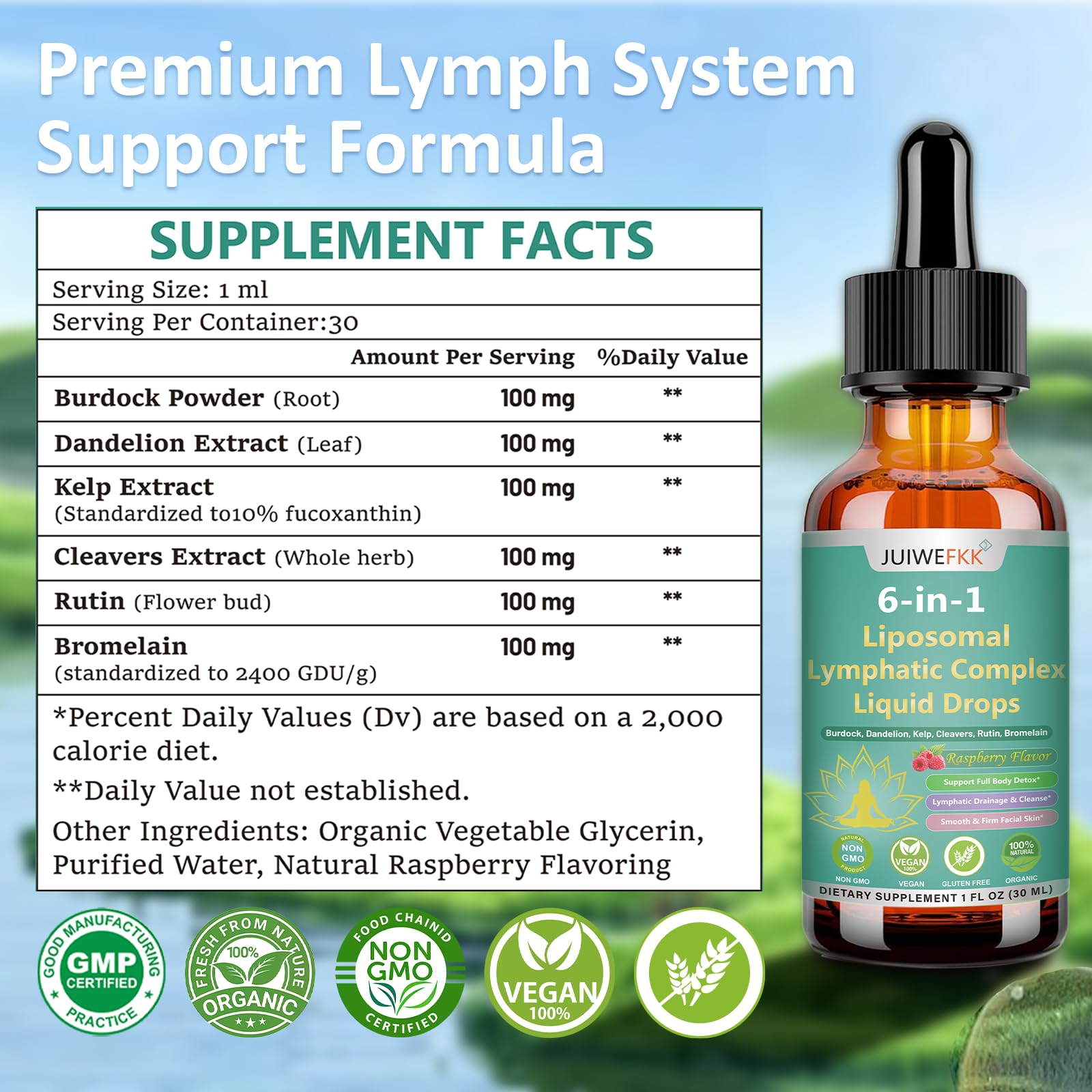 Lymphatic Drainage Drops, 6-IN-1 Lymphatic Complex w. Burdock Dandelion Kelp Cleavers, New Maximum Potency Lymph System Support for Bloat Balance Cortisol Immune Full Body Detox & Skin Vitality JUIWEFKK uk supplements