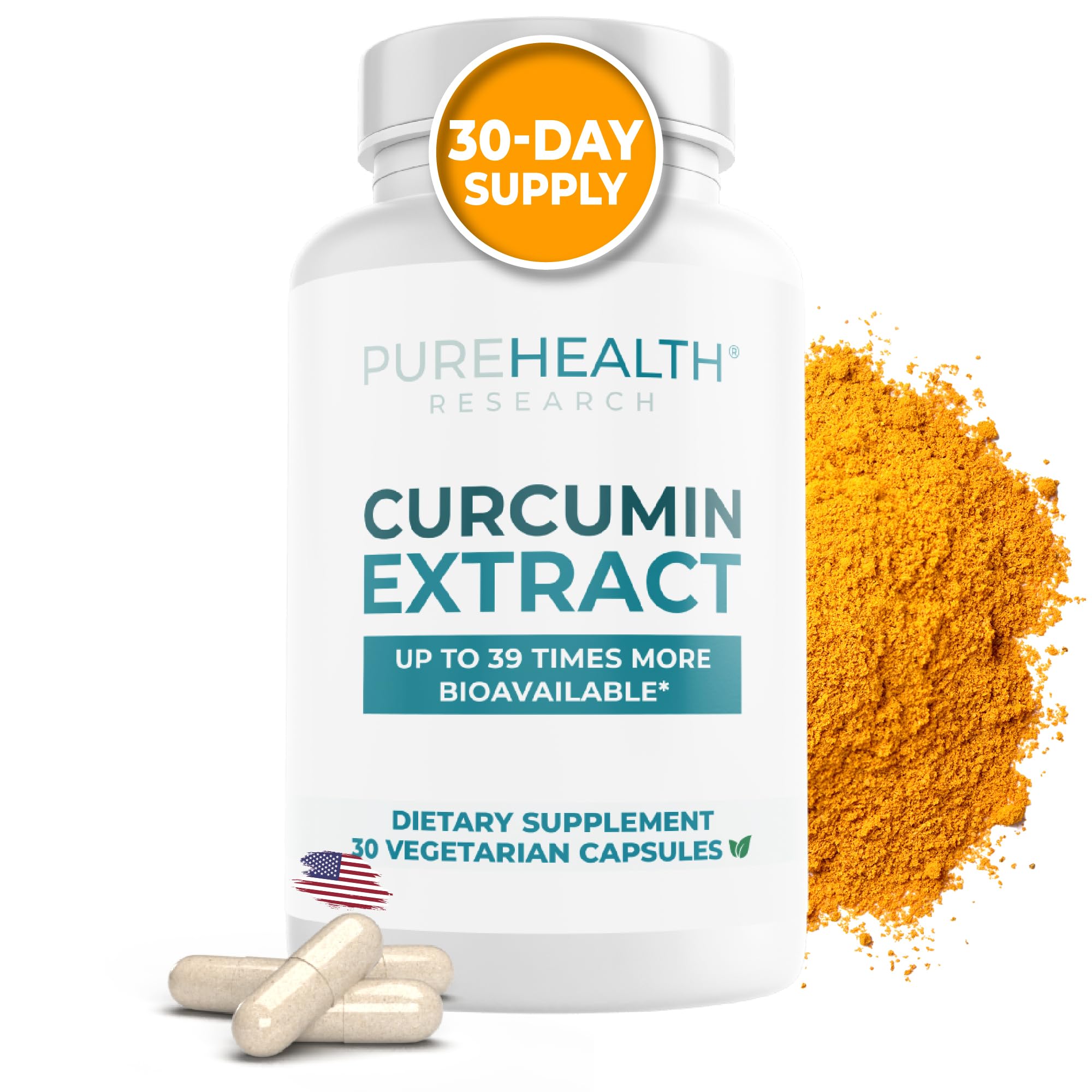PUREHEALTH RESEARCH Curcumin Extract - High Absorption Turmeric Supplement for Robust Immune Support - Joint Support for Overworked Joints and Muscles - Powered by Curcugen x39 Bioavailable - 1 Bottle PUREHEALTH RESEARCH uk supplements