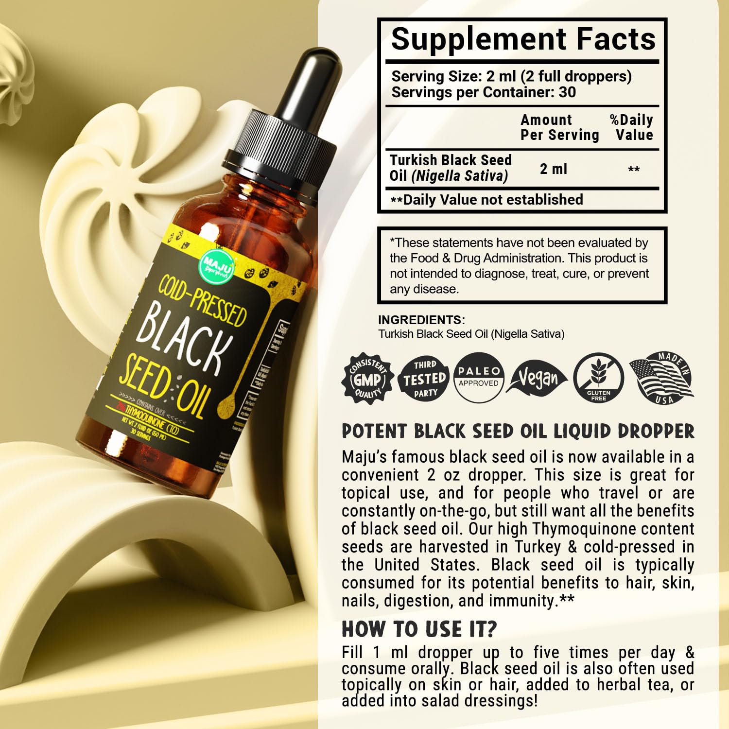 MAJU Black Seed Oil - 3 Times TQ, Cold-Pressed, Travel Size, 100% Turkish Black Cumin Maju Superfoods uk supplements