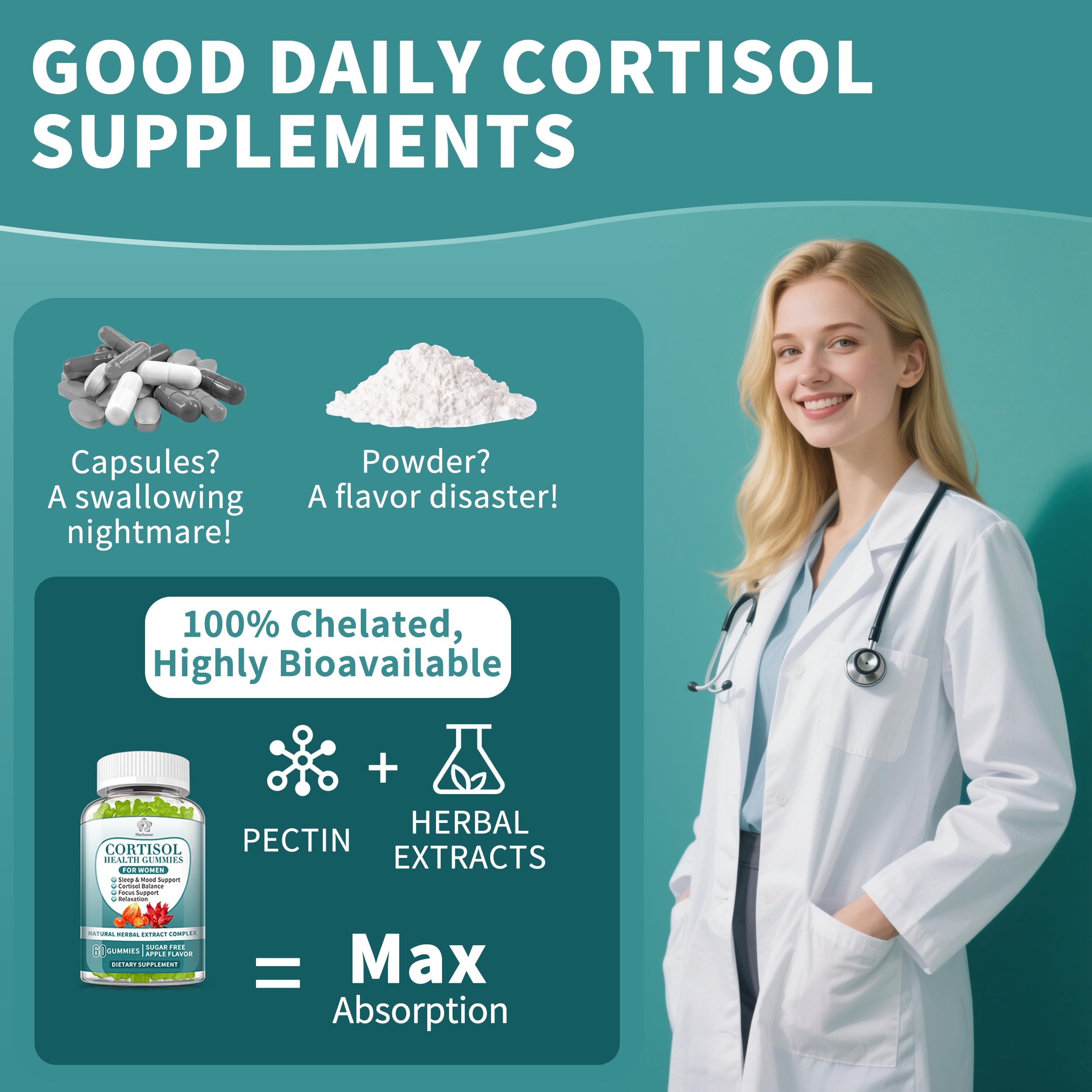 Cortisol Supplements Gummies for Women, Cortisol Reducer w.Ashwagandha Rhodiola Rosea Magnesium L-Theanine Phosphatidylserine Black Peper, Hormone Balanced & Lower Cortisol - 30 Day Vegan Supply Herbance uk supplements
