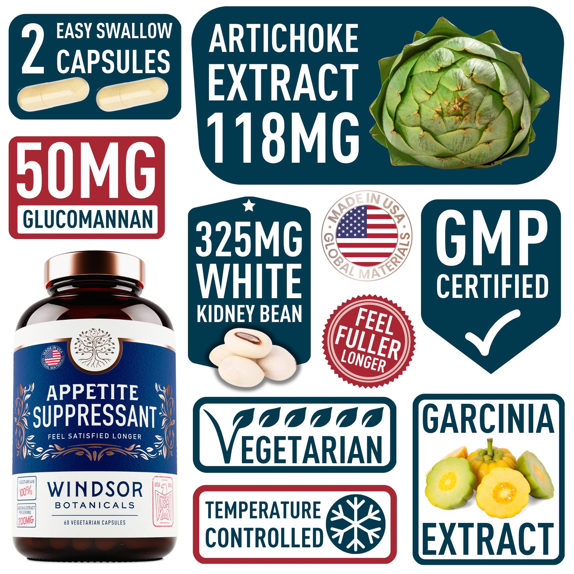 Appetite Suppressant for Weight Loss - Garcinia Cambogia, Glucomannan Appetite Control WINDSOR BOTANICALS uk supplements