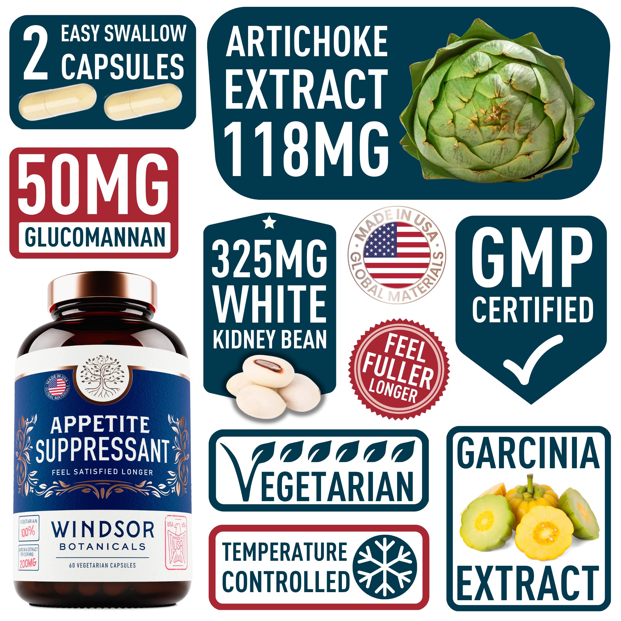 Appetite Suppressant for Weight Loss - Garcinia Cambogia, Glucomannan Appetite Control WINDSOR BOTANICALS uk supplements