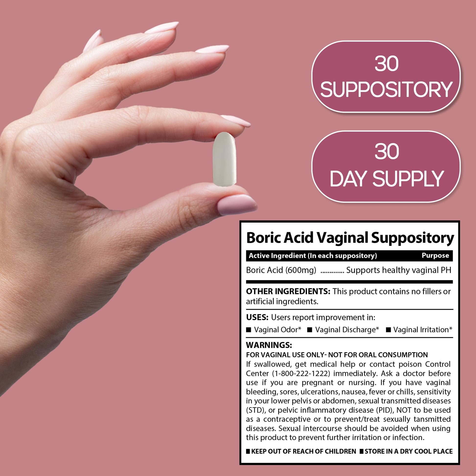 Boric Acid Suppositories for Women 600 mg, Pure Boric Acid pH Balance for Women & Vaginal Odor Control – 30 Suppositories, Made in USA HARMONIFY uk supplements