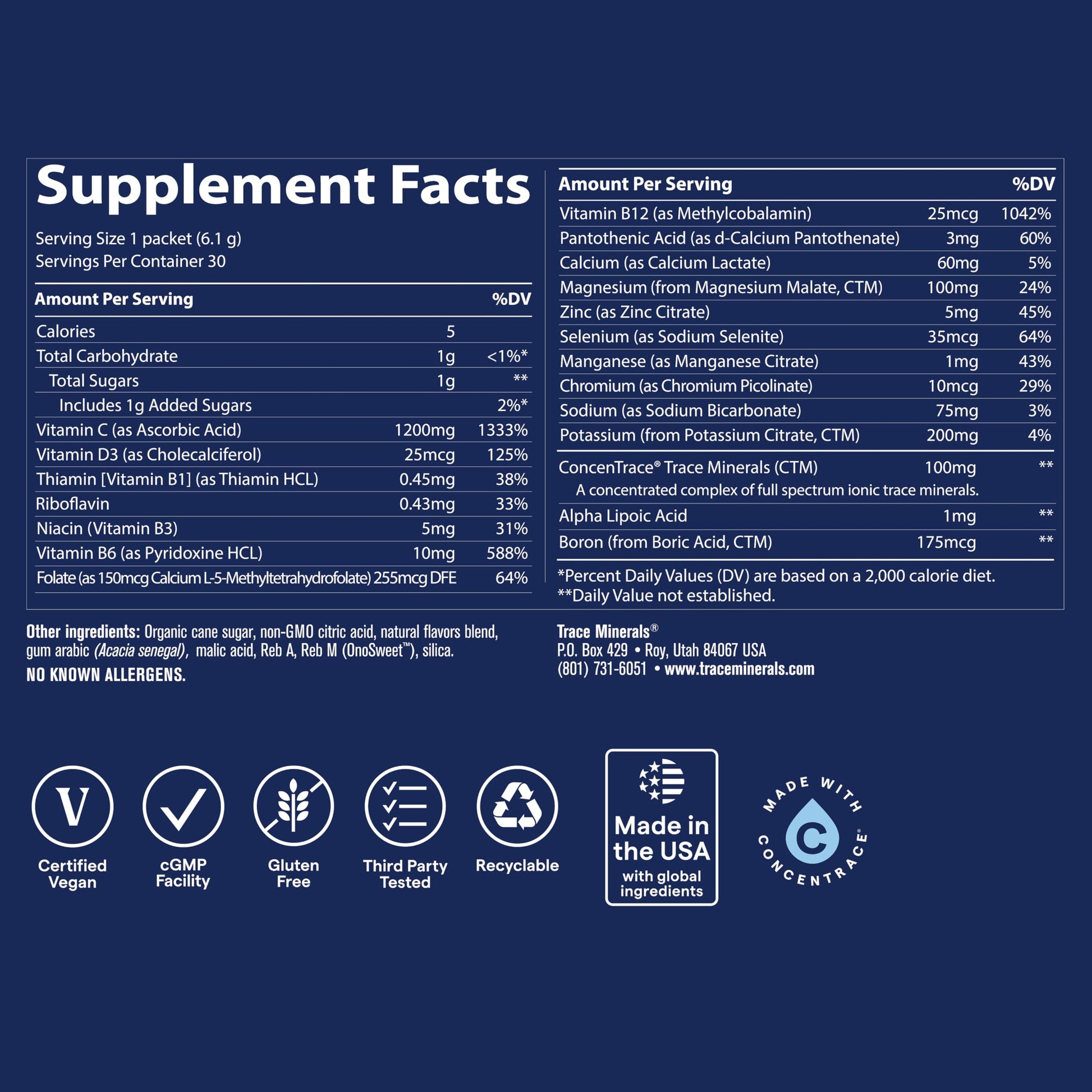 Trace Minerals Power Pak Multivitamin and Multimineral Packets - Electrolyte Support - 1200 mg Vitamin C plus 70+ Trace Minerals - Lemon Lime Flavor - 30 Packets Trace Minerals uk supplements