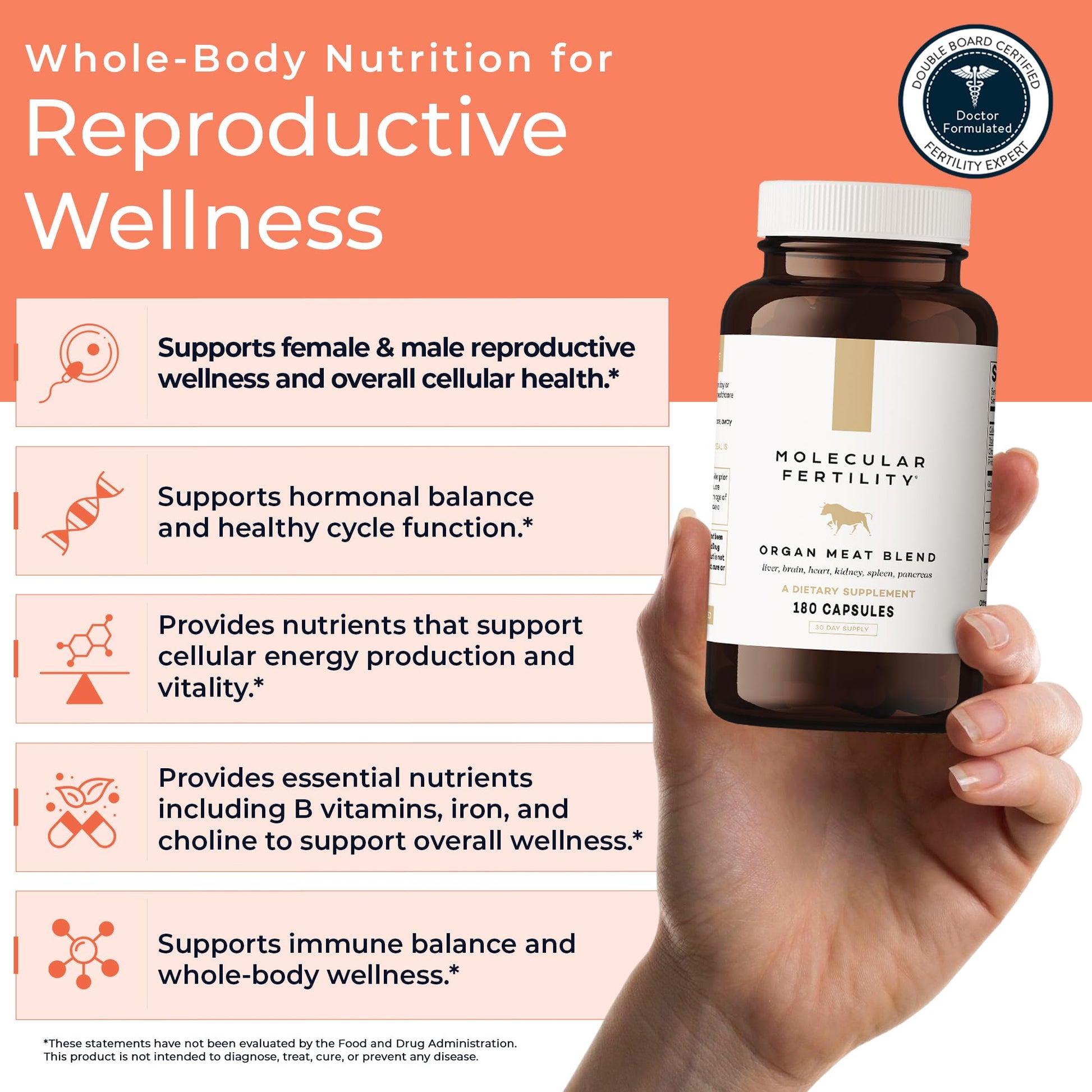 Molecular Fertility Beef Organ Complex - Pasture-Raised, Grass Fed Beef Liver, Brain, Heart, Spleen, Pancreas Blend, Healthy Hormone Balance and Fertility Supplement for Women and Men, 180 Capsules Molecular Fertility uk supplements